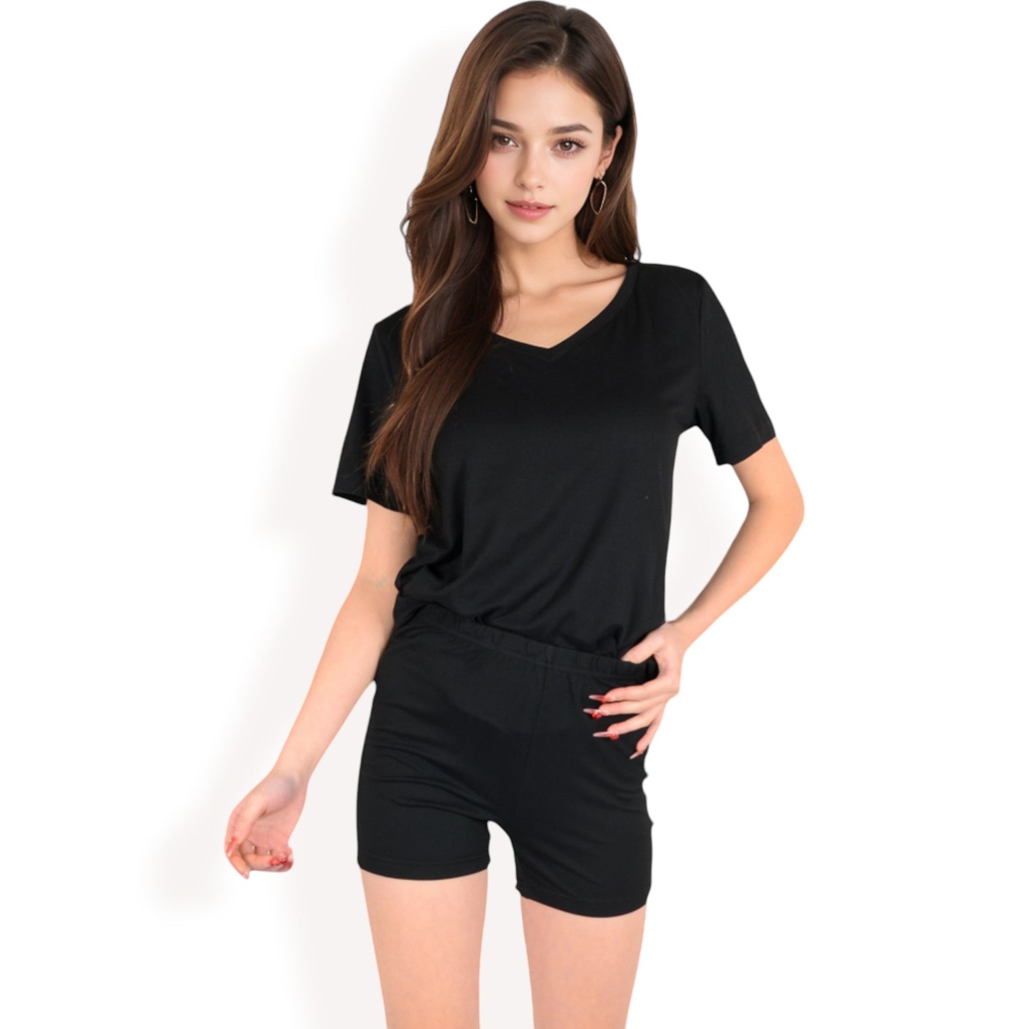 Anna-Kaci Women's V-Neck Relaxed Two-Piece Lounge Set with Shorts