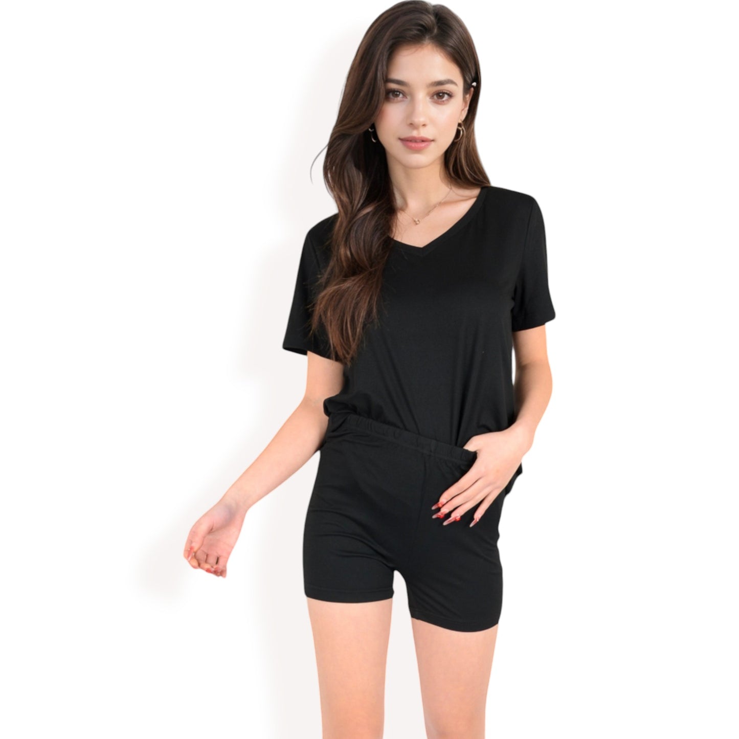Anna-Kaci Women's V-Neck Relaxed Two-Piece Lounge Set with Shorts