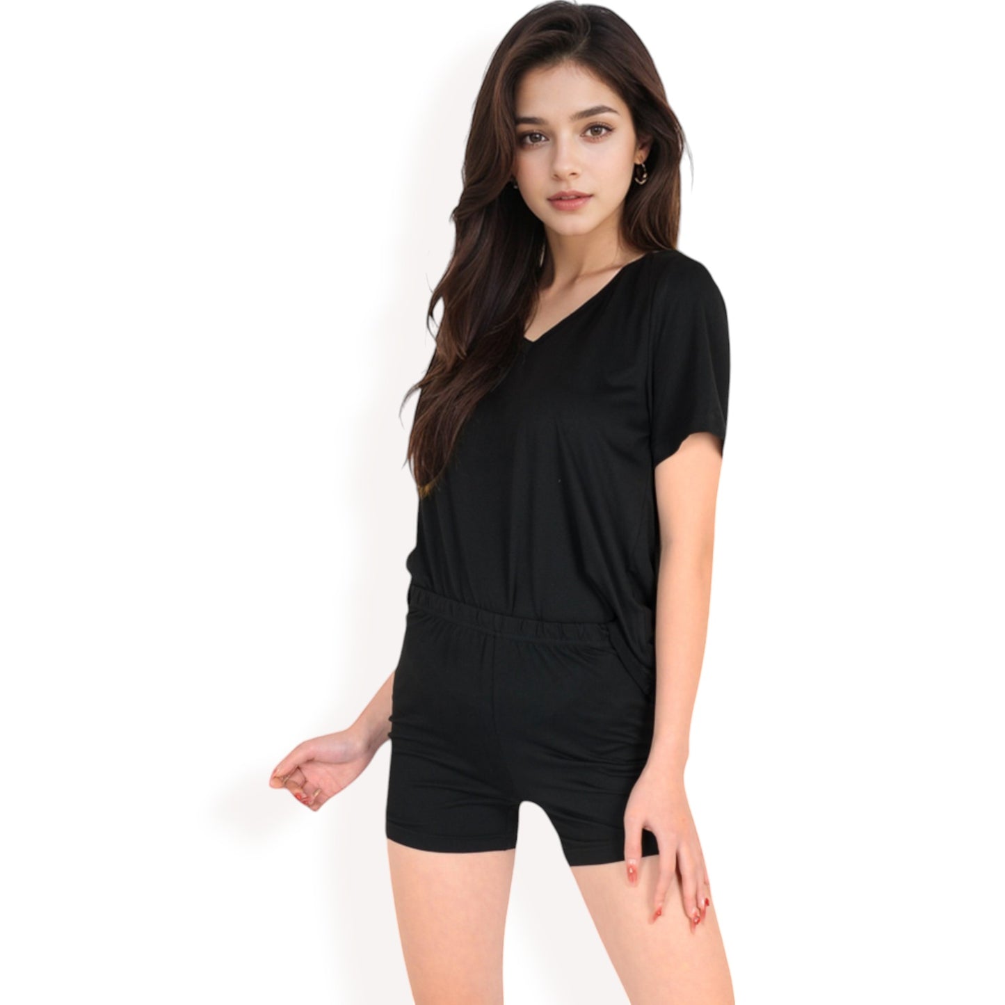 Anna-Kaci Women's V-Neck Relaxed Two-Piece Lounge Set with Shorts