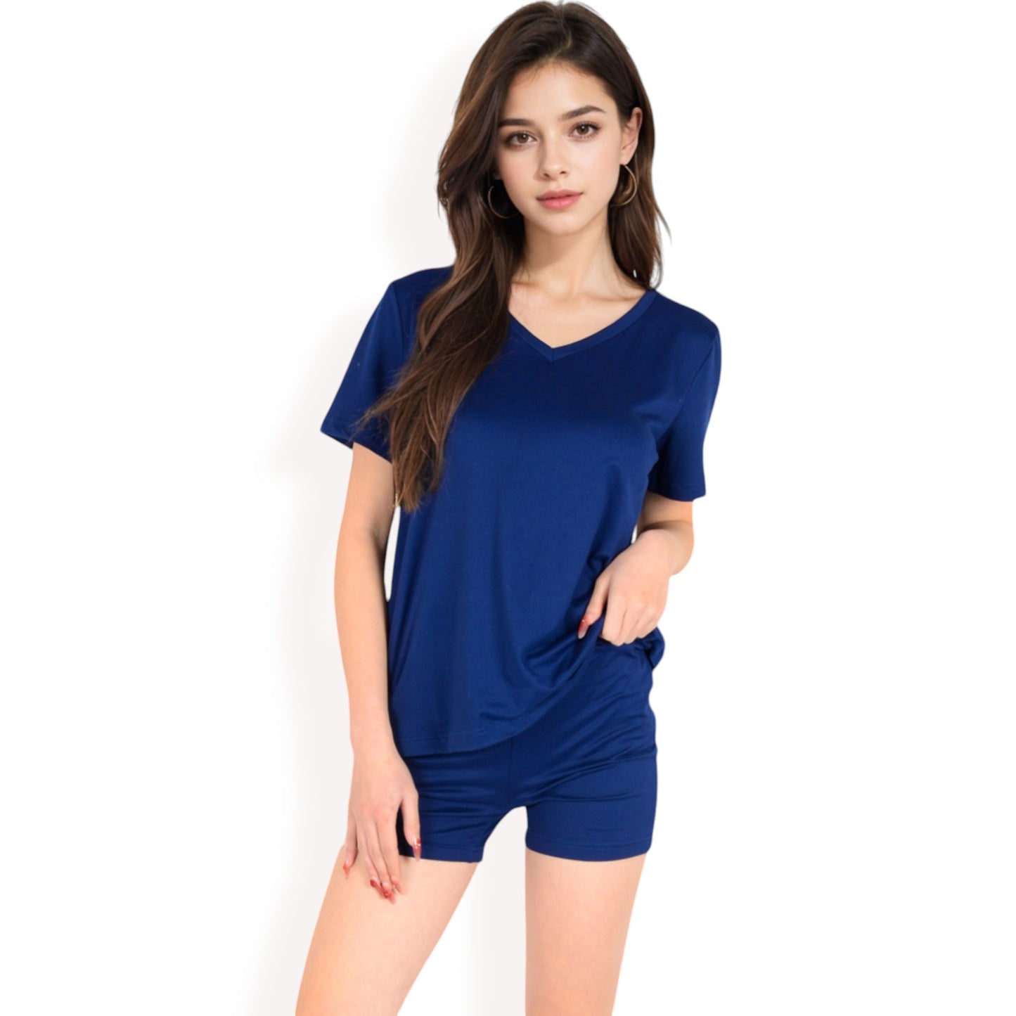 Anna-Kaci Women's V-Neck Relaxed Two-Piece Lounge Set with Shorts