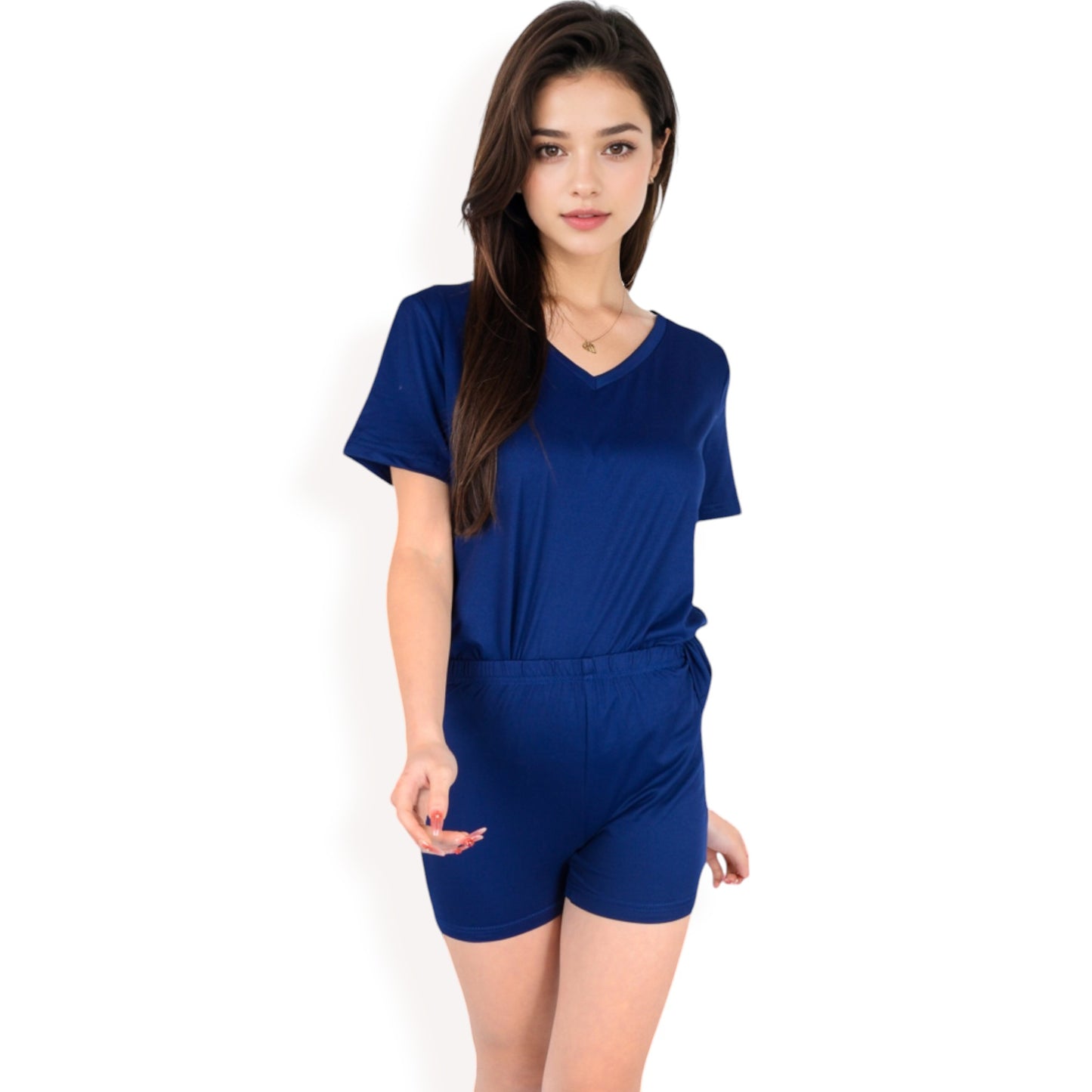 Anna-Kaci Women's V-Neck Relaxed Two-Piece Lounge Set with Shorts