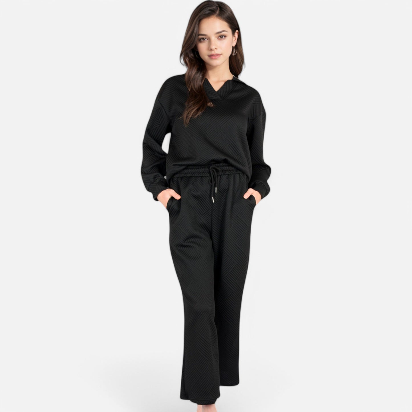 Anna-Kaci Women's Long Sleeve Pullover and Wide Leg Pants Lounge Set