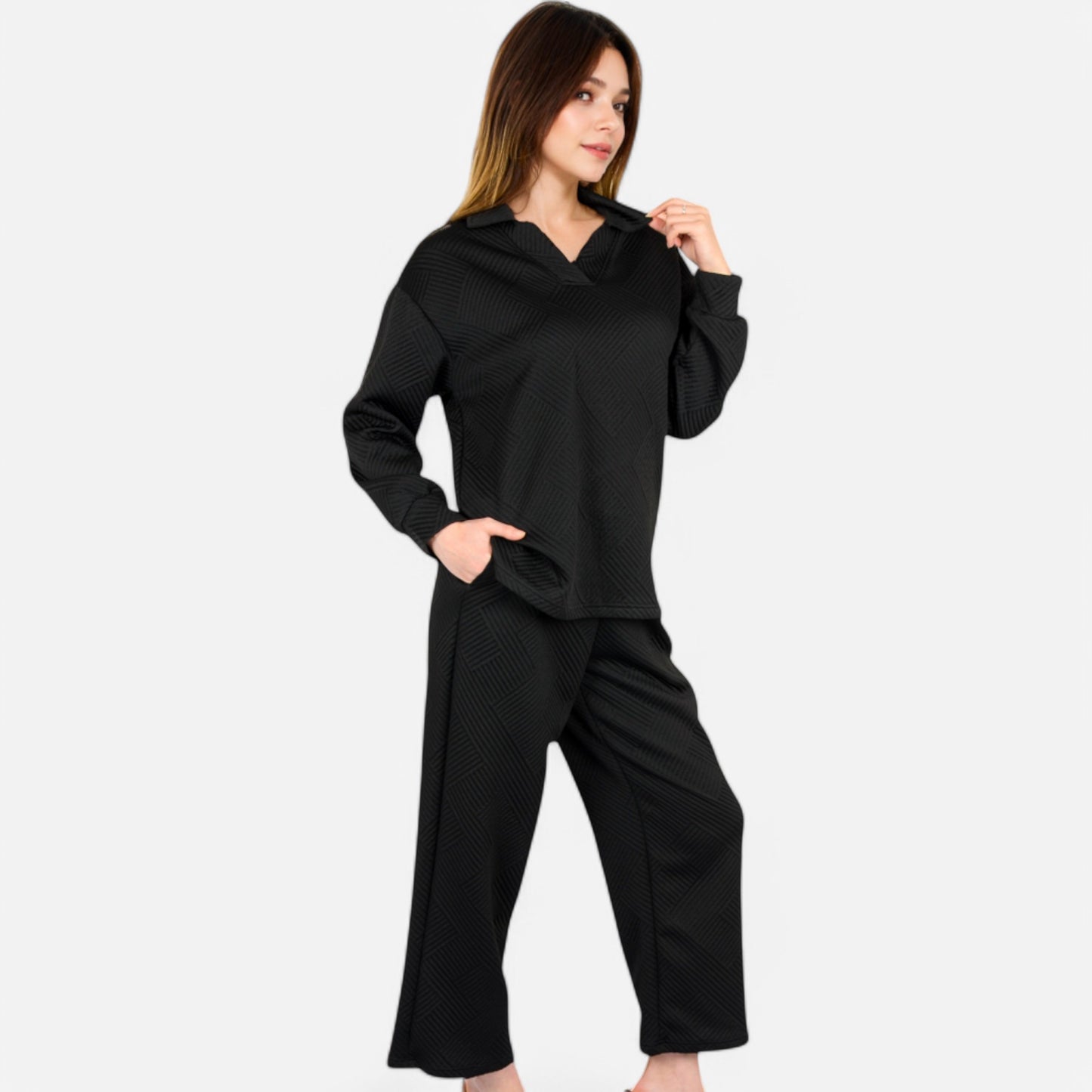 Anna-Kaci Women's Long Sleeve Pullover and Wide Leg Pants Lounge Set