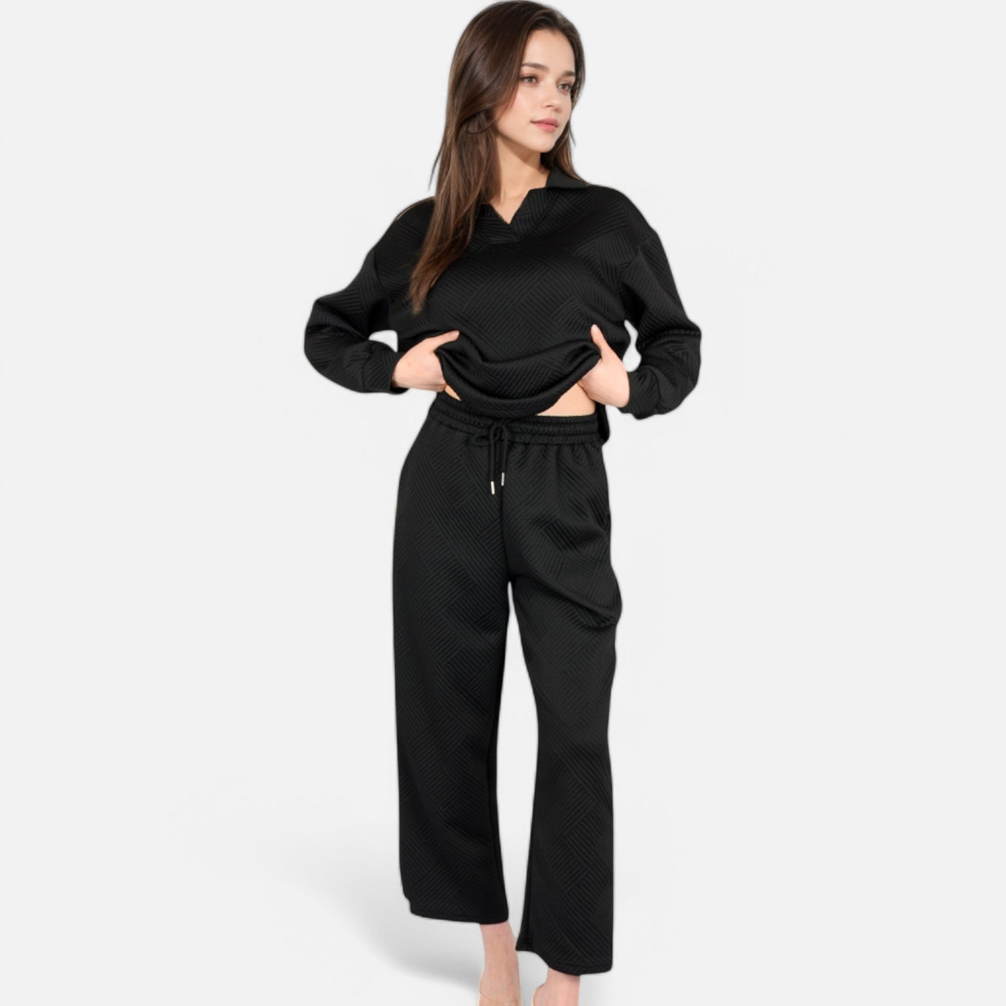 Anna-Kaci Women's Long Sleeve Pullover and Wide Leg Pants Lounge Set