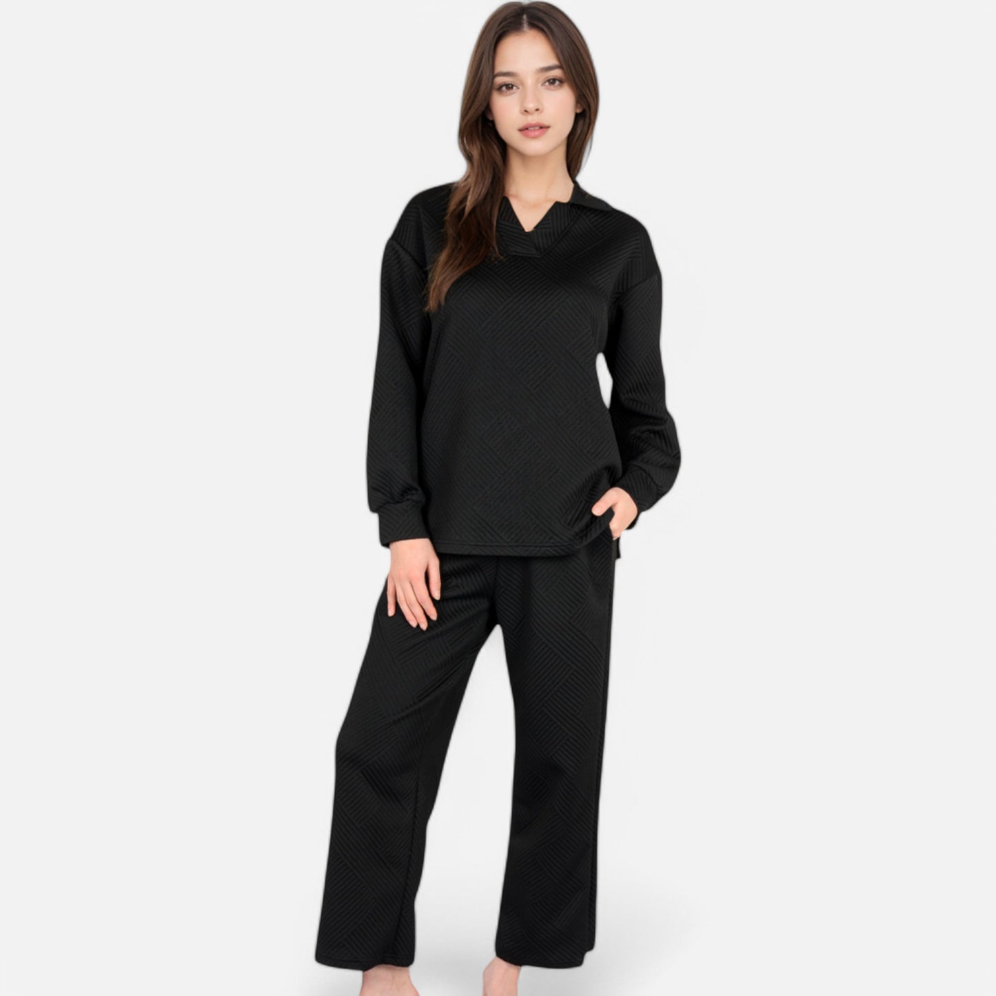 Anna-Kaci Women's Long Sleeve Pullover and Wide Leg Pants Lounge Set