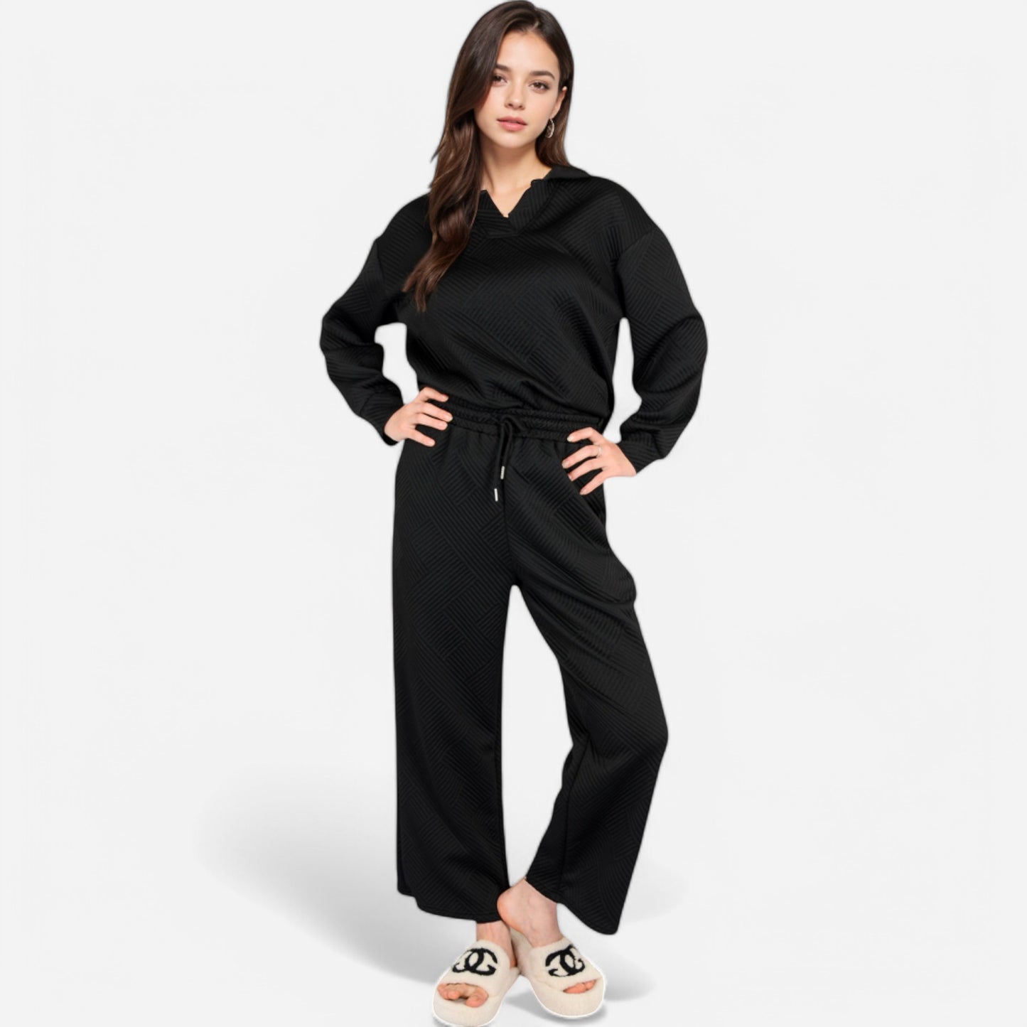 Anna-Kaci Women's Long Sleeve Pullover and Wide Leg Pants Lounge Set