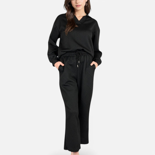 Anna-Kaci Women's Long Sleeve Pullover and Wide Leg Pants Lounge Set