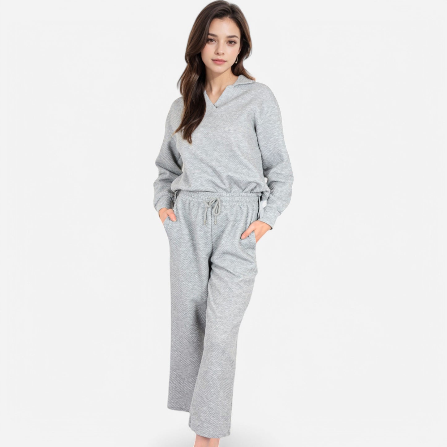 Anna-Kaci Women's Long Sleeve Pullover and Wide Leg Pants Lounge Set