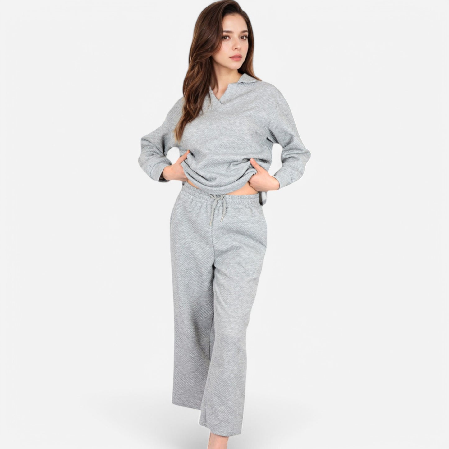 Anna-Kaci Women's Long Sleeve Pullover and Wide Leg Pants Lounge Set