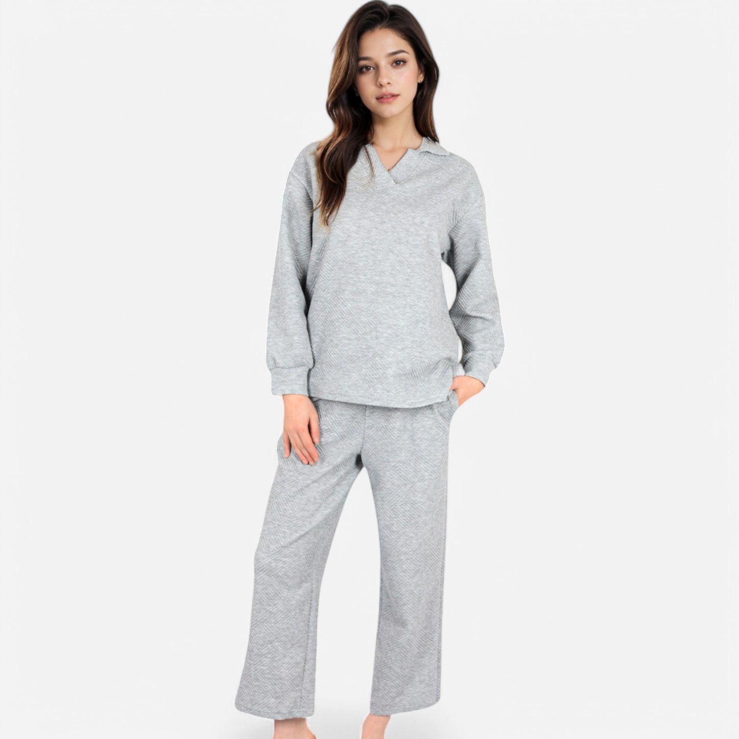 Anna-Kaci Women's Long Sleeve Pullover and Wide Leg Pants Lounge Set