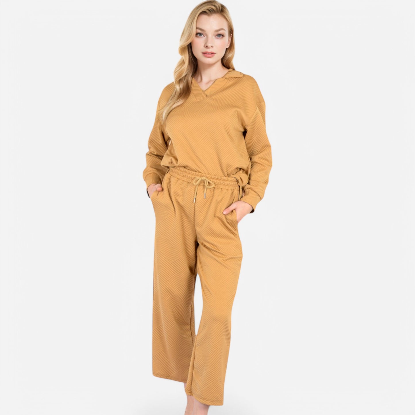 Anna-Kaci Women's Long Sleeve Pullover and Wide Leg Pants Lounge Set