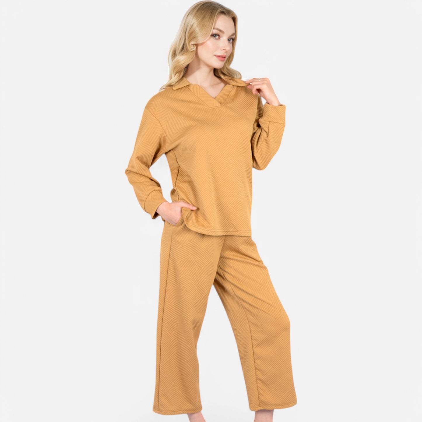 Anna-Kaci Women's Long Sleeve Pullover and Wide Leg Pants Lounge Set