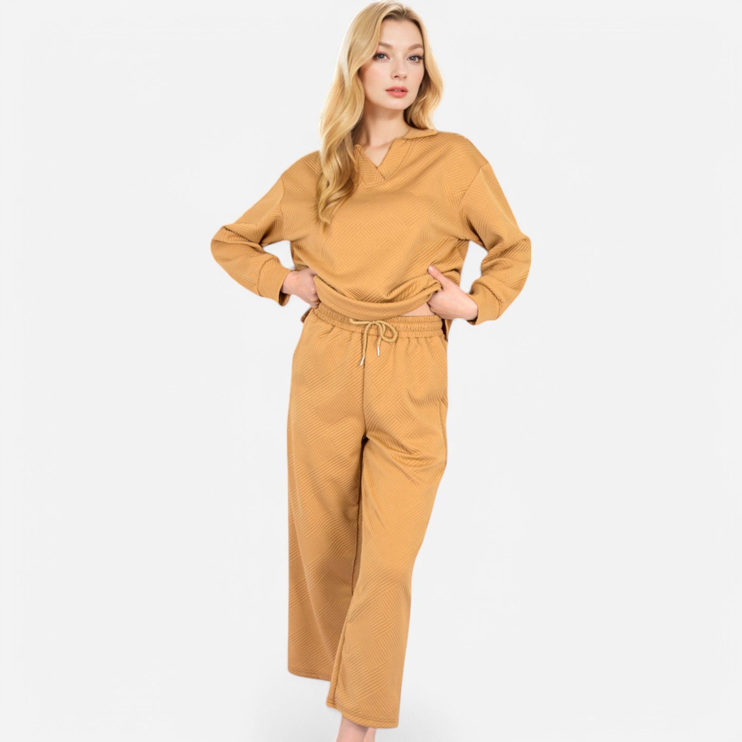 Anna-Kaci Women's Long Sleeve Pullover and Wide Leg Pants Lounge Set