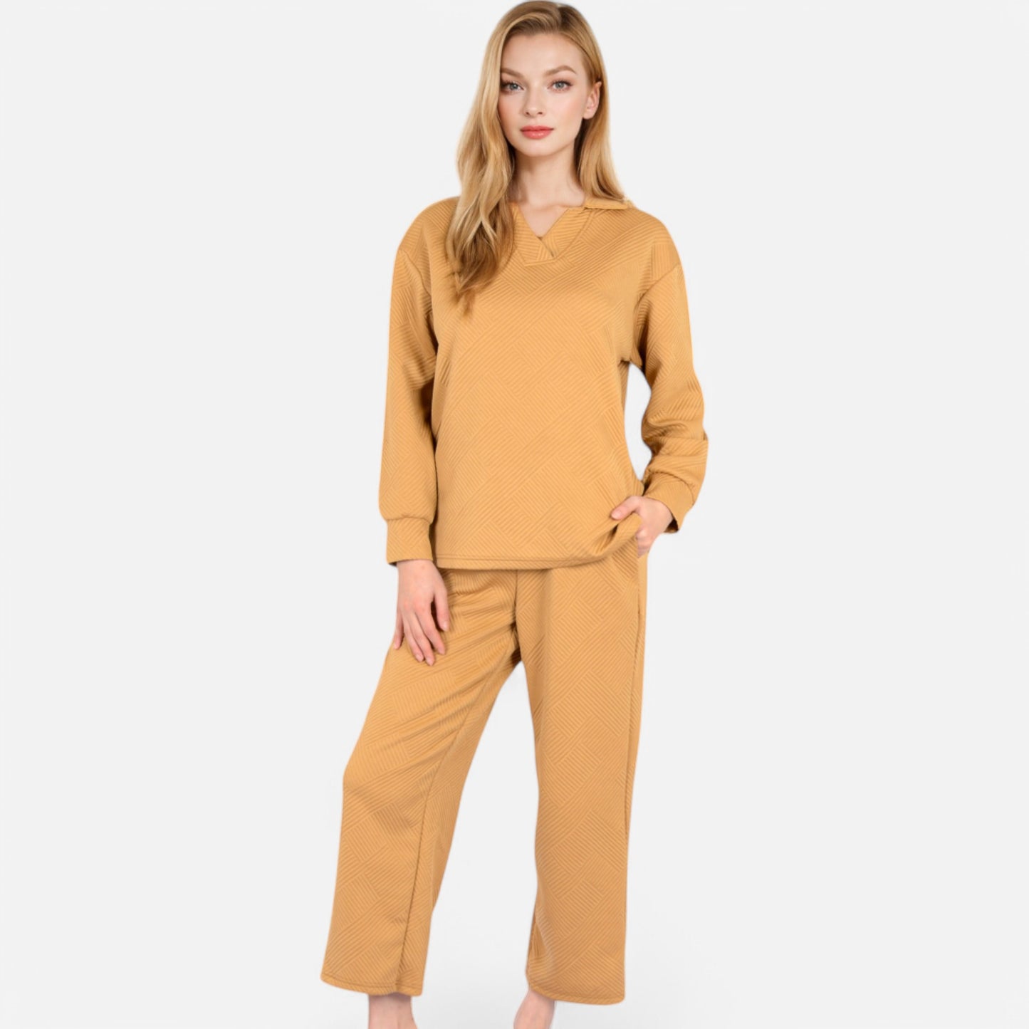 Anna-Kaci Women's Long Sleeve Pullover and Wide Leg Pants Lounge Set