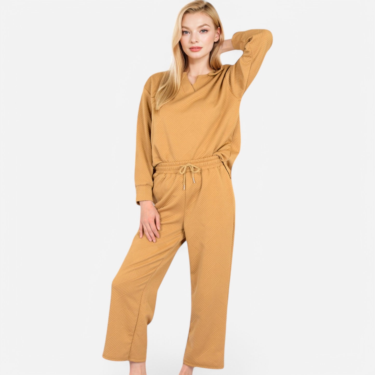 Anna-Kaci Women's Long Sleeve Pullover and Wide Leg Pants Lounge Set