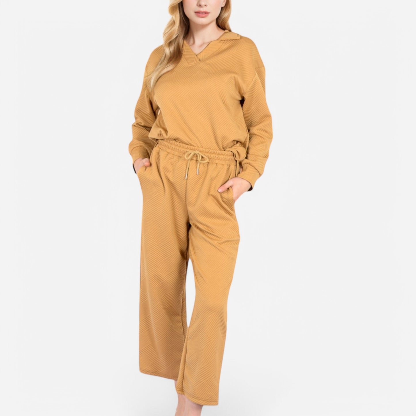 Anna-Kaci Women's Long Sleeve Pullover and Wide Leg Pants Lounge Set