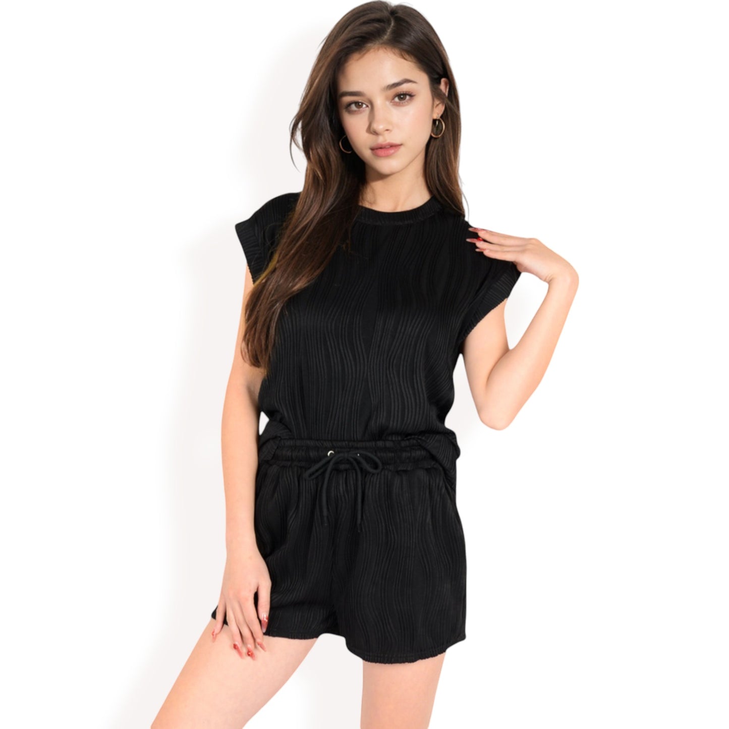 Anna-Kaci Women's Sleeveless Two-Piece Lounge Set with Rolled Hem Shorts