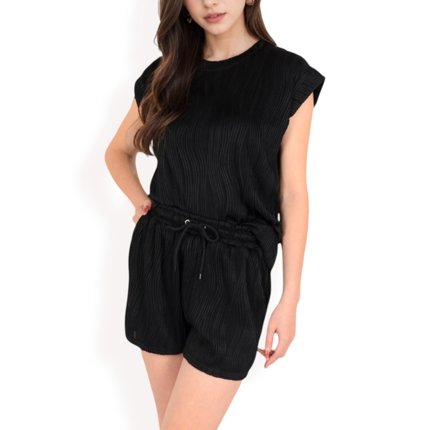 Anna-Kaci Women's Sleeveless Two-Piece Lounge Set with Rolled Hem Shorts