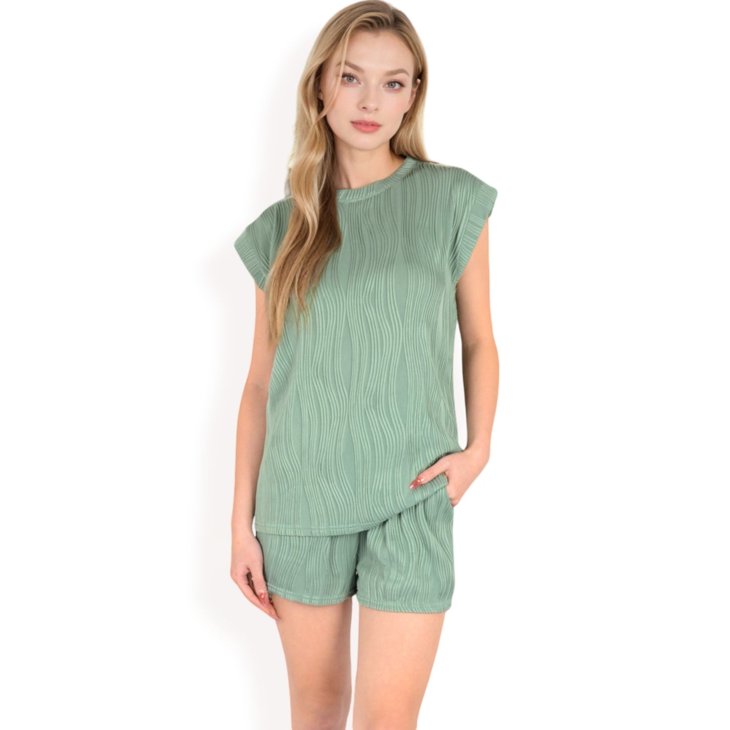 Anna-Kaci Women's Sleeveless Two-Piece Lounge Set with Rolled Hem Shorts