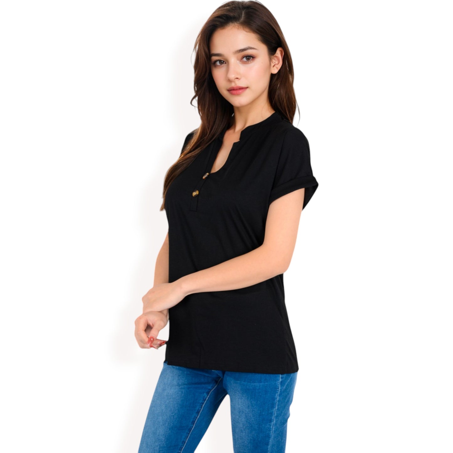Anna-Kaci Women's Short Sleeve Button Front V-Neck Shirt