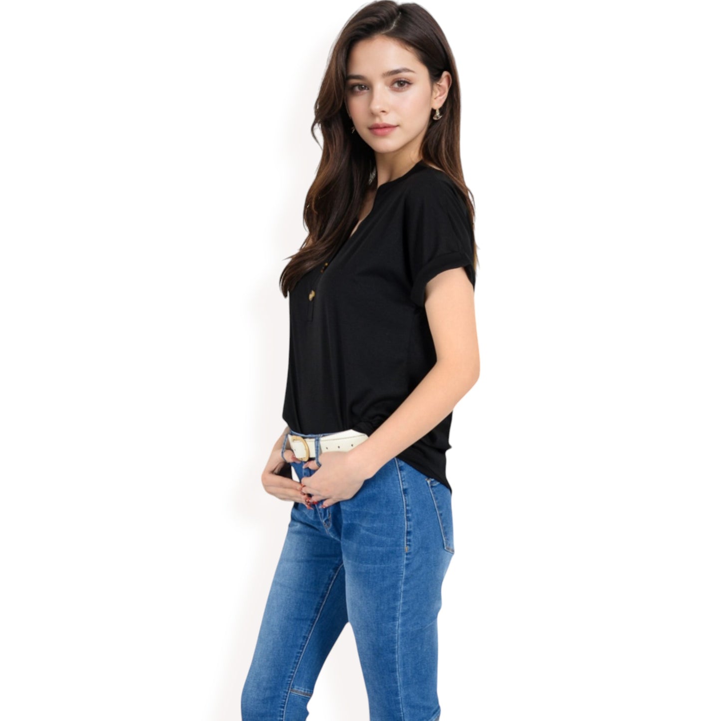 Anna-Kaci Women's Short Sleeve Button Front V-Neck Shirt