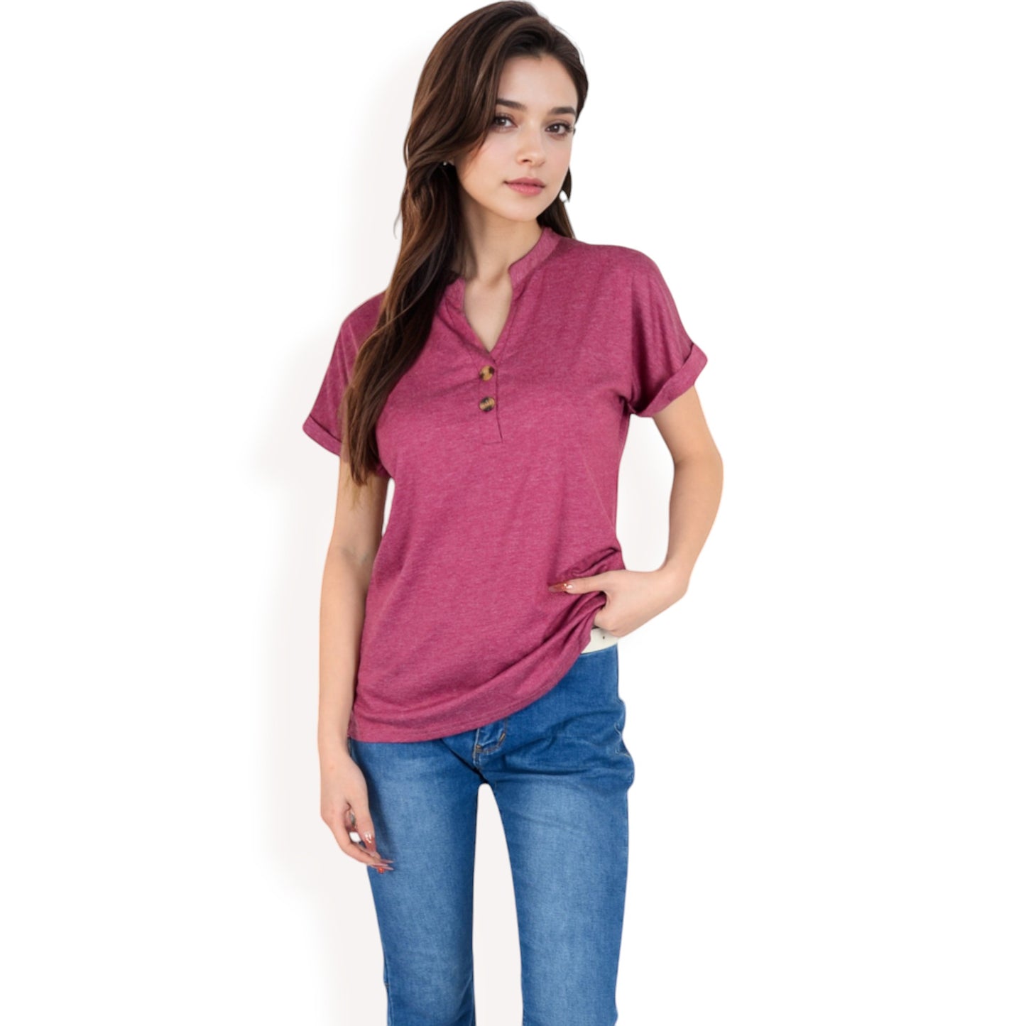 Anna-Kaci Women's Short Sleeve Button Front V-Neck Shirt