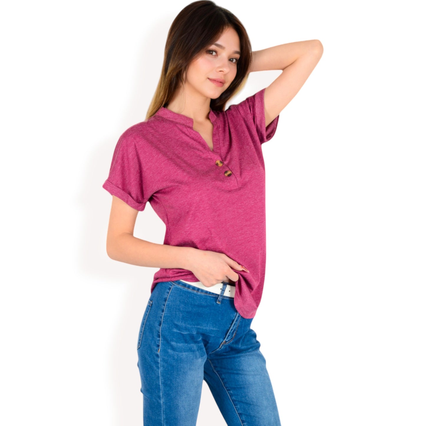Anna-Kaci Women's Short Sleeve Button Front V-Neck Shirt
