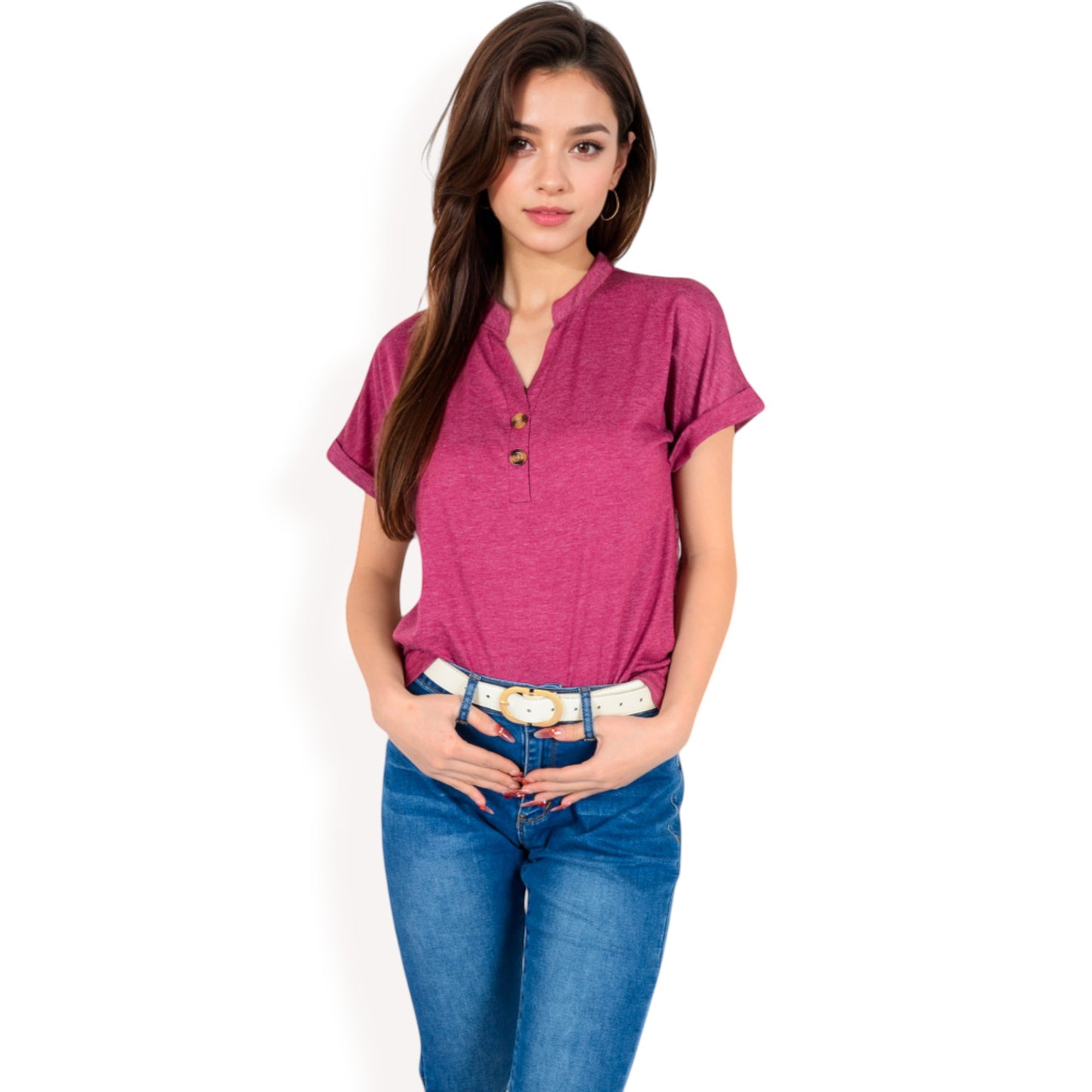Anna-Kaci Women's Short Sleeve Button Front V-Neck Shirt