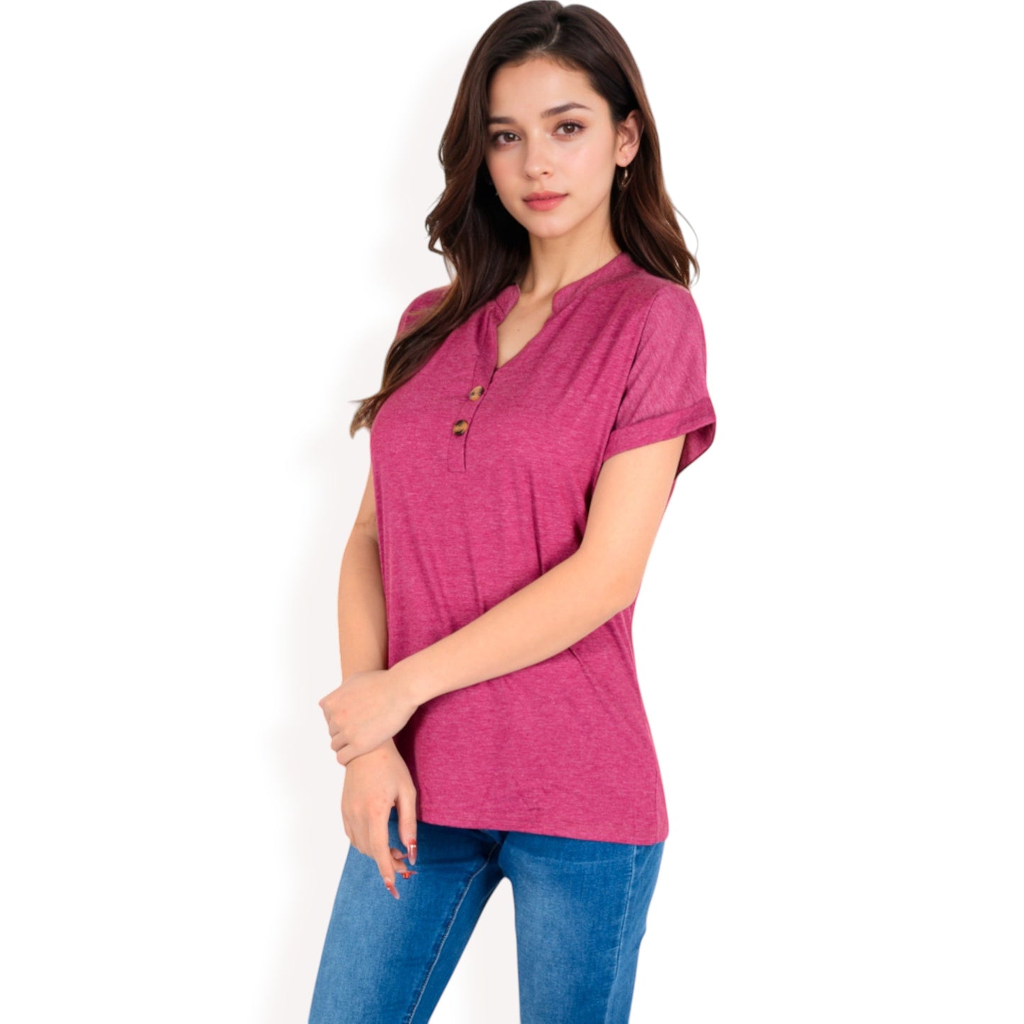 Anna-Kaci Women's Short Sleeve Button Front V-Neck Shirt
