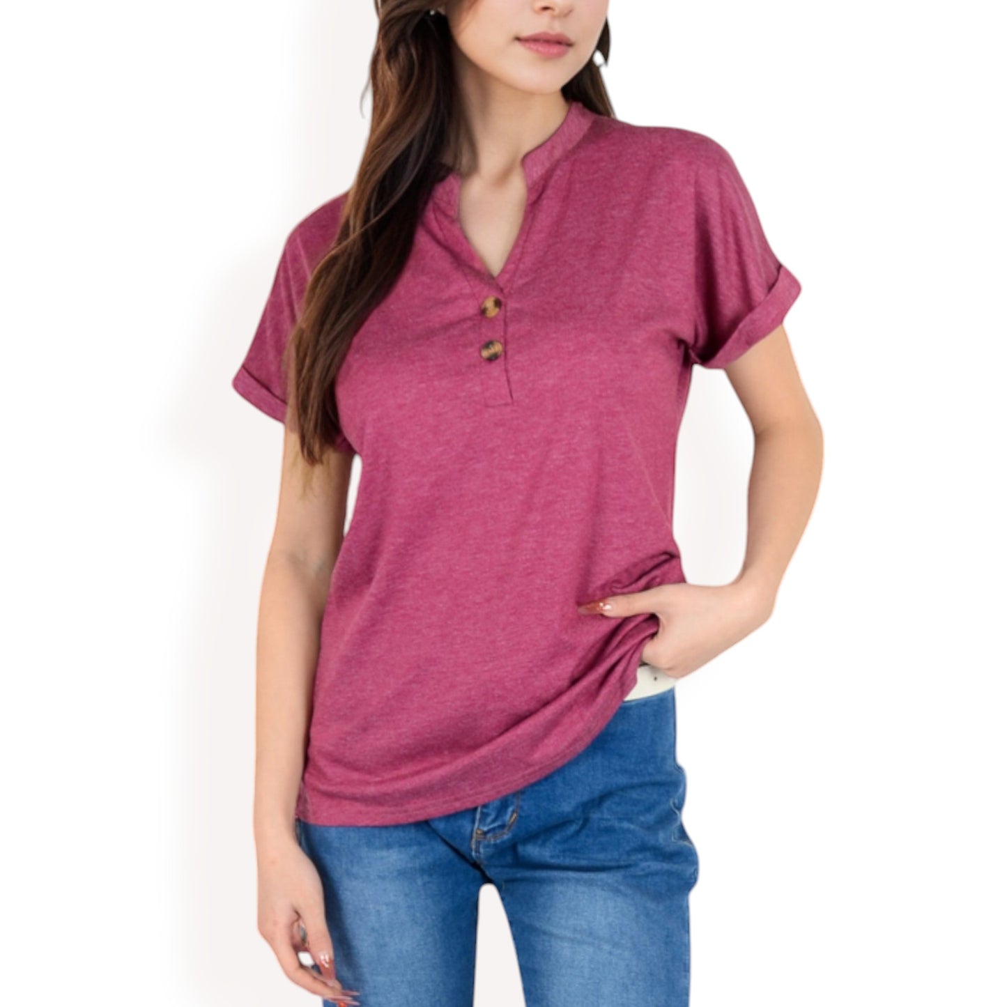 Anna-Kaci Women's Short Sleeve Button Front V-Neck Shirt