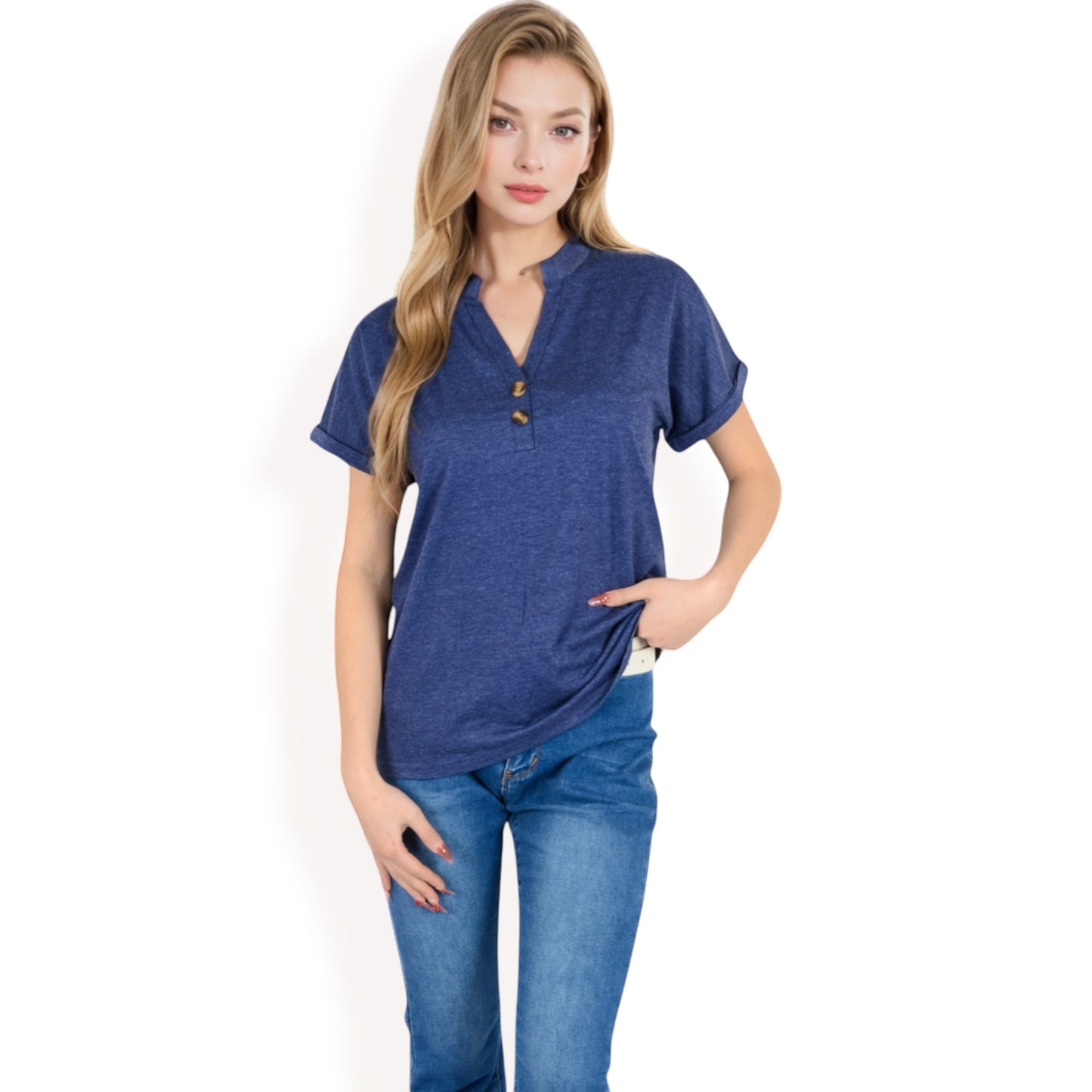Anna-Kaci Women's Short Sleeve Button Front V-Neck Shirt