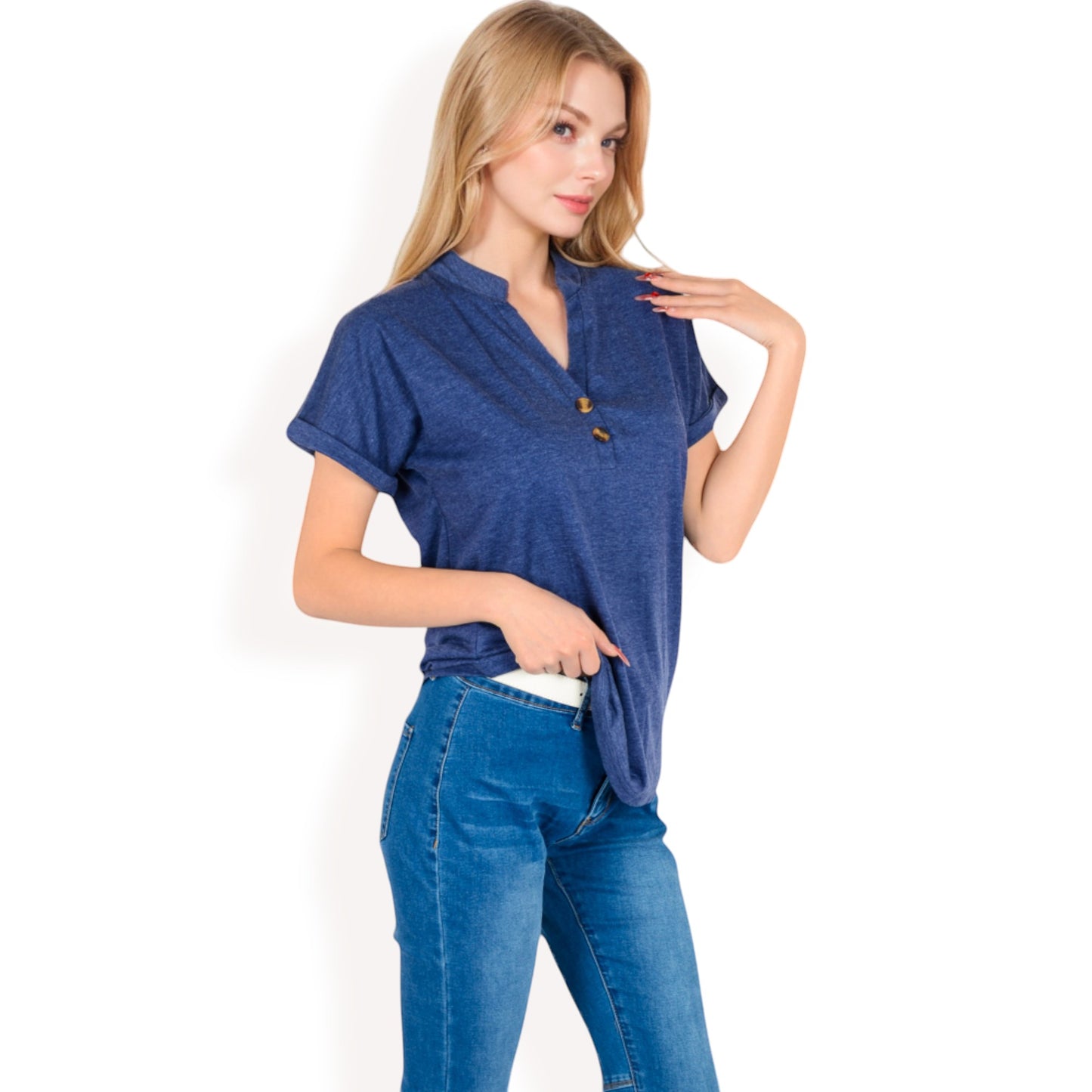 Anna-Kaci Women's Short Sleeve Button Front V-Neck Shirt