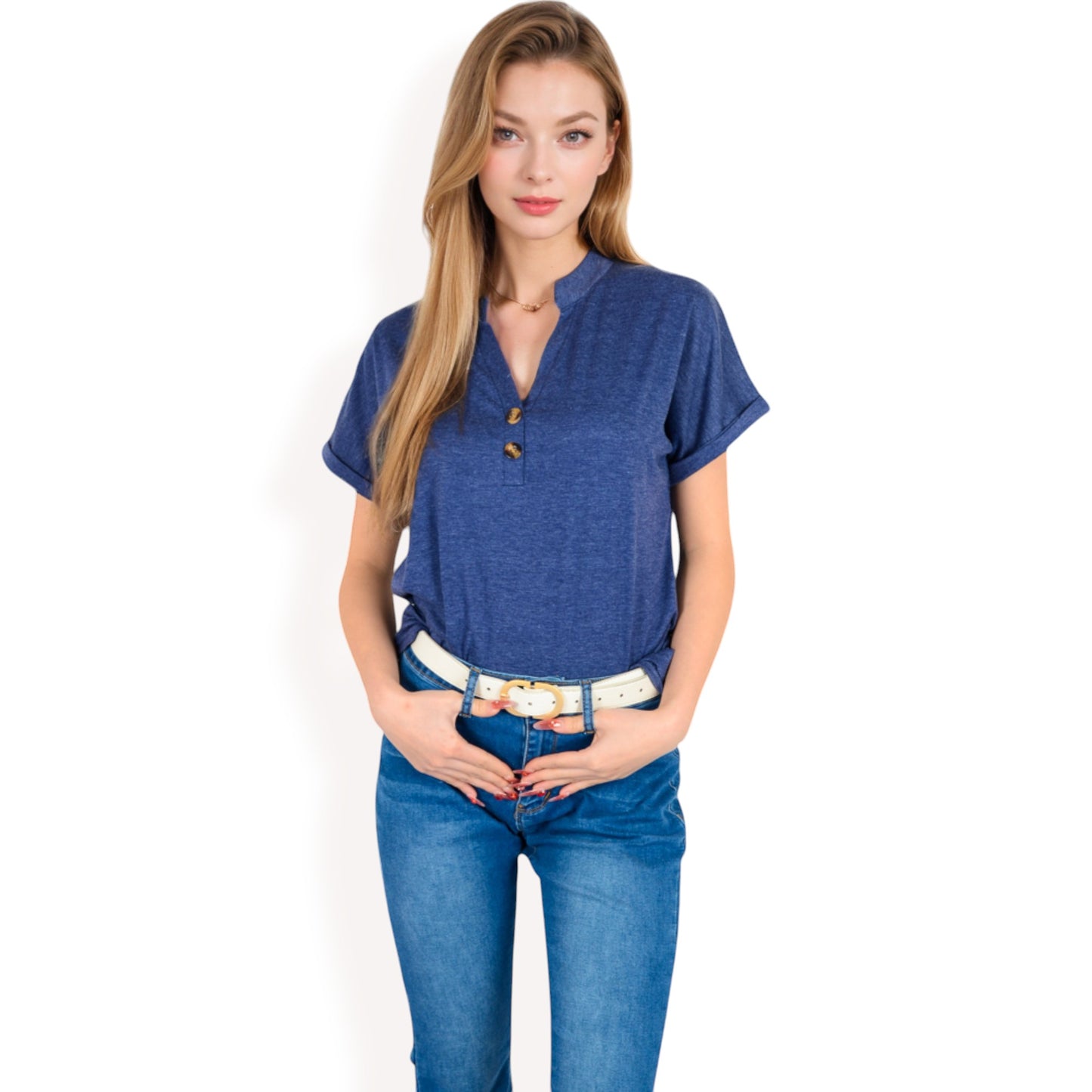 Anna-Kaci Women's Short Sleeve Button Front V-Neck Shirt