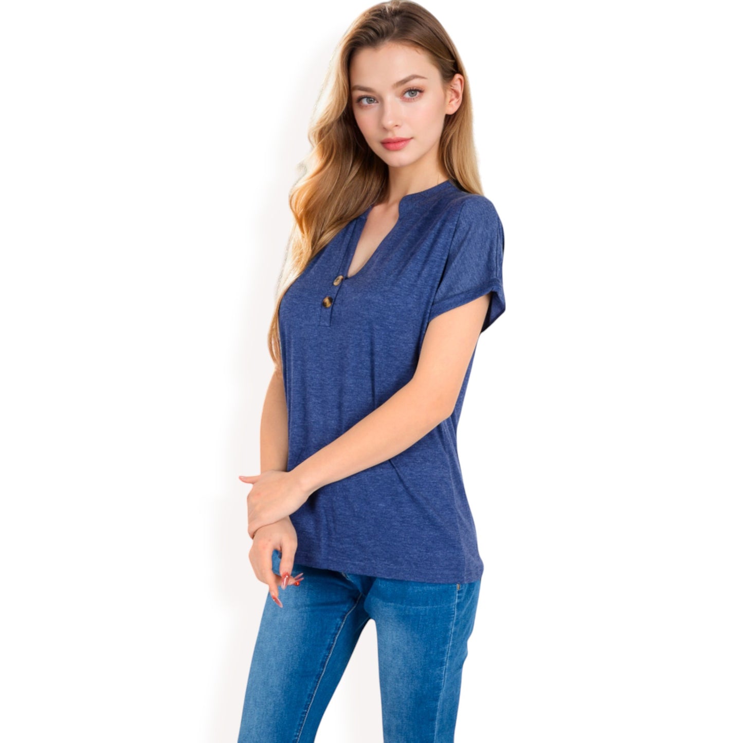 Anna-Kaci Women's Short Sleeve Button Front V-Neck Shirt