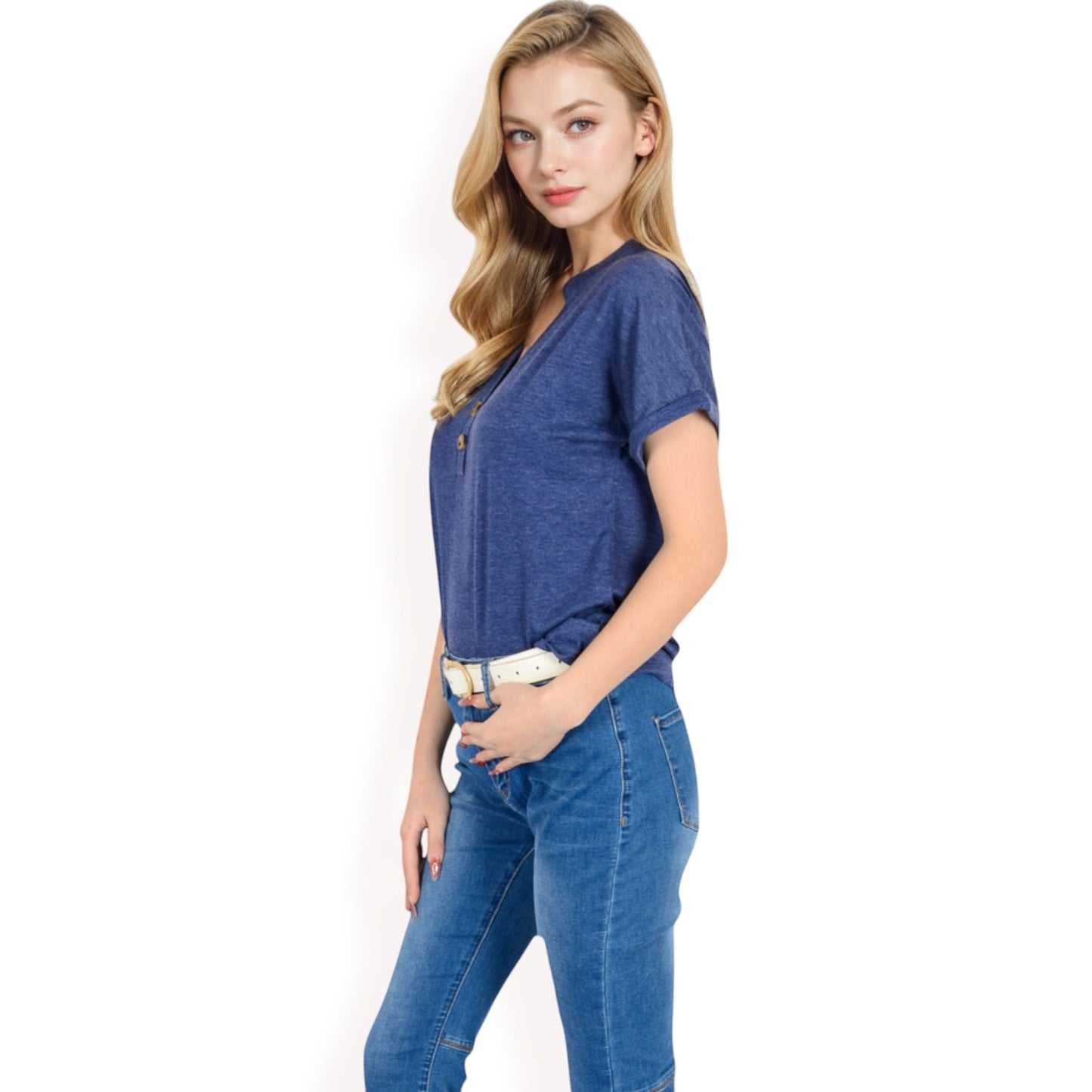 Anna-Kaci Women's Short Sleeve Button Front V-Neck Shirt