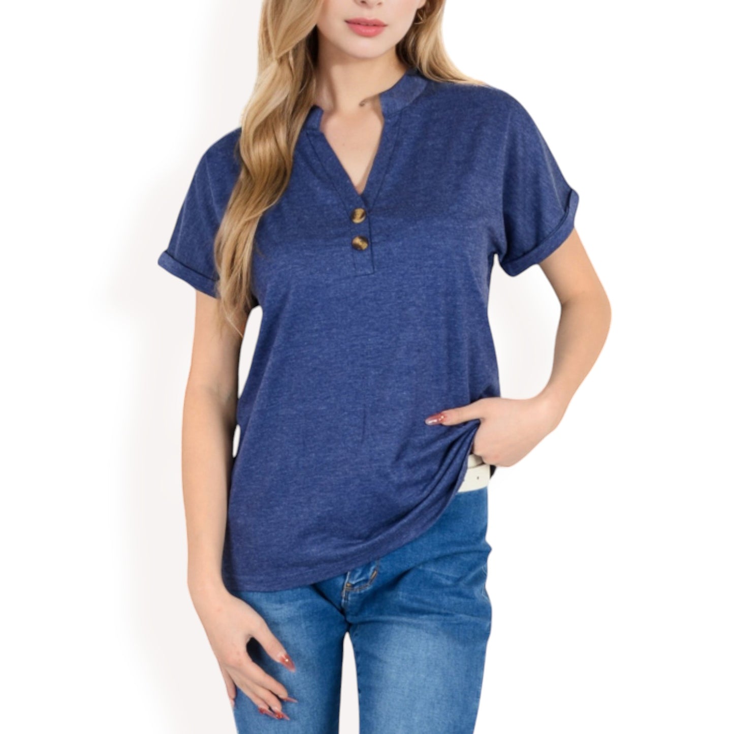 Anna-Kaci Women's Short Sleeve Button Front V-Neck Shirt