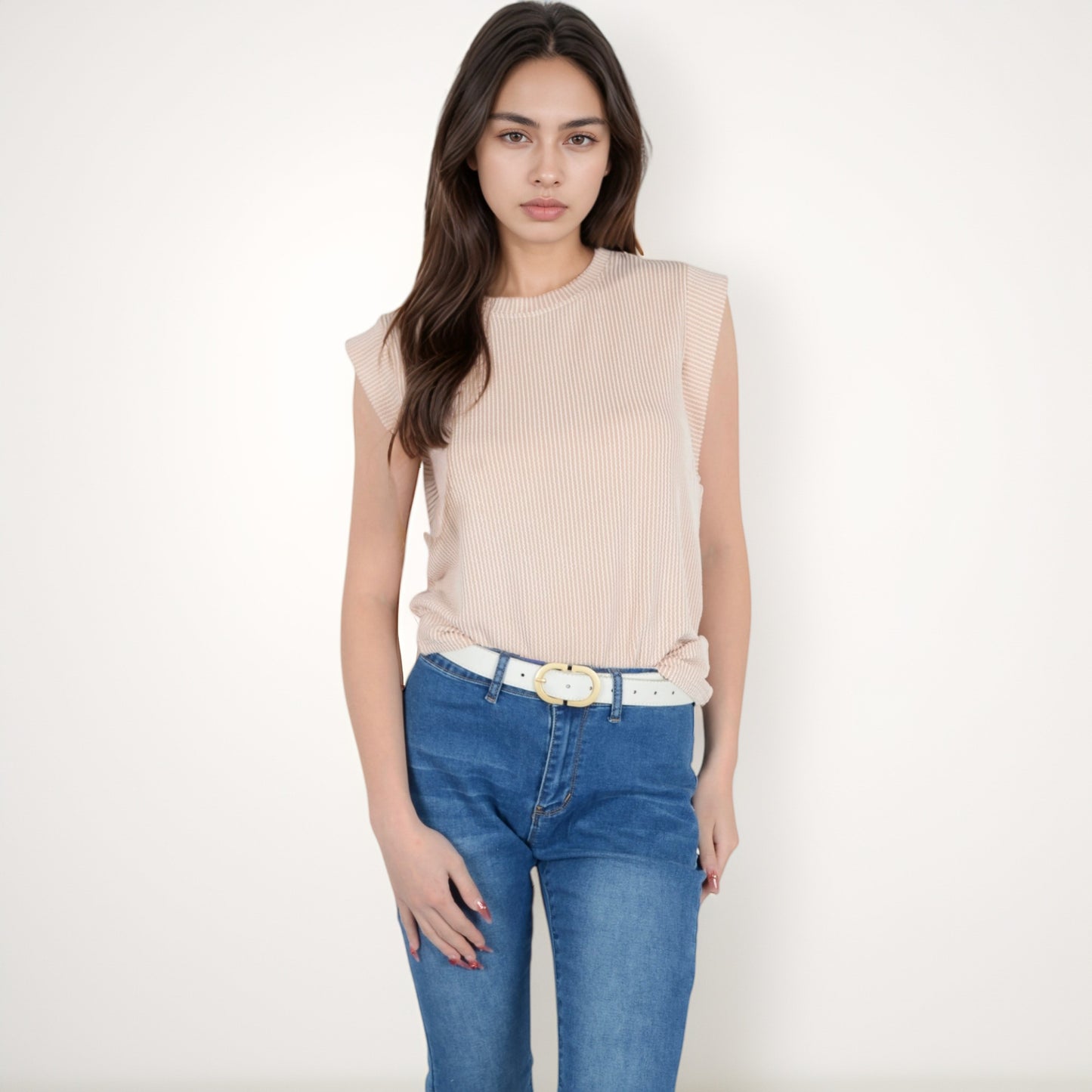 Anna-Kaci Women's Ribbed Knit Sleeveless Top with Shoulder Detail