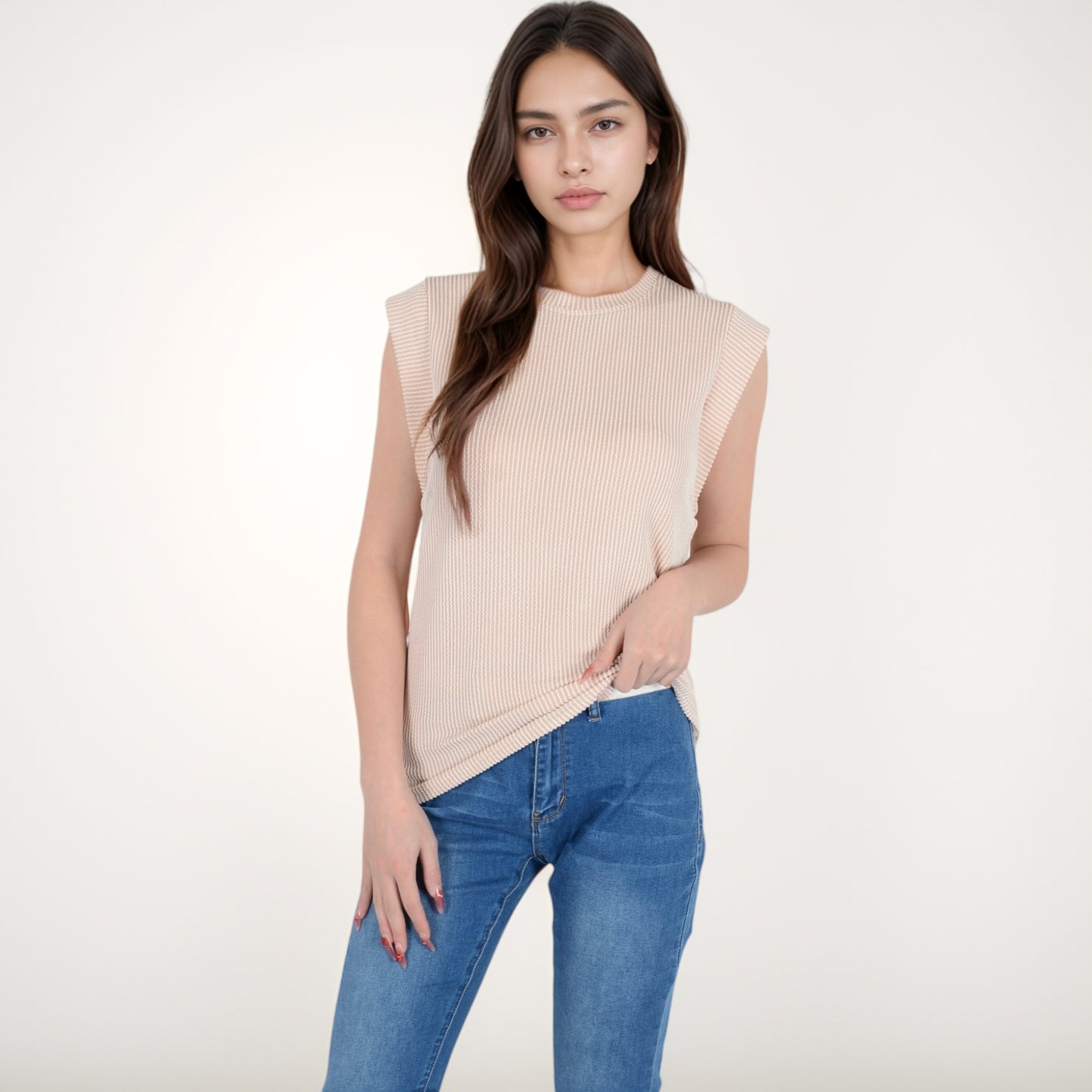 Anna-Kaci Women's Ribbed Knit Sleeveless Top with Shoulder Detail