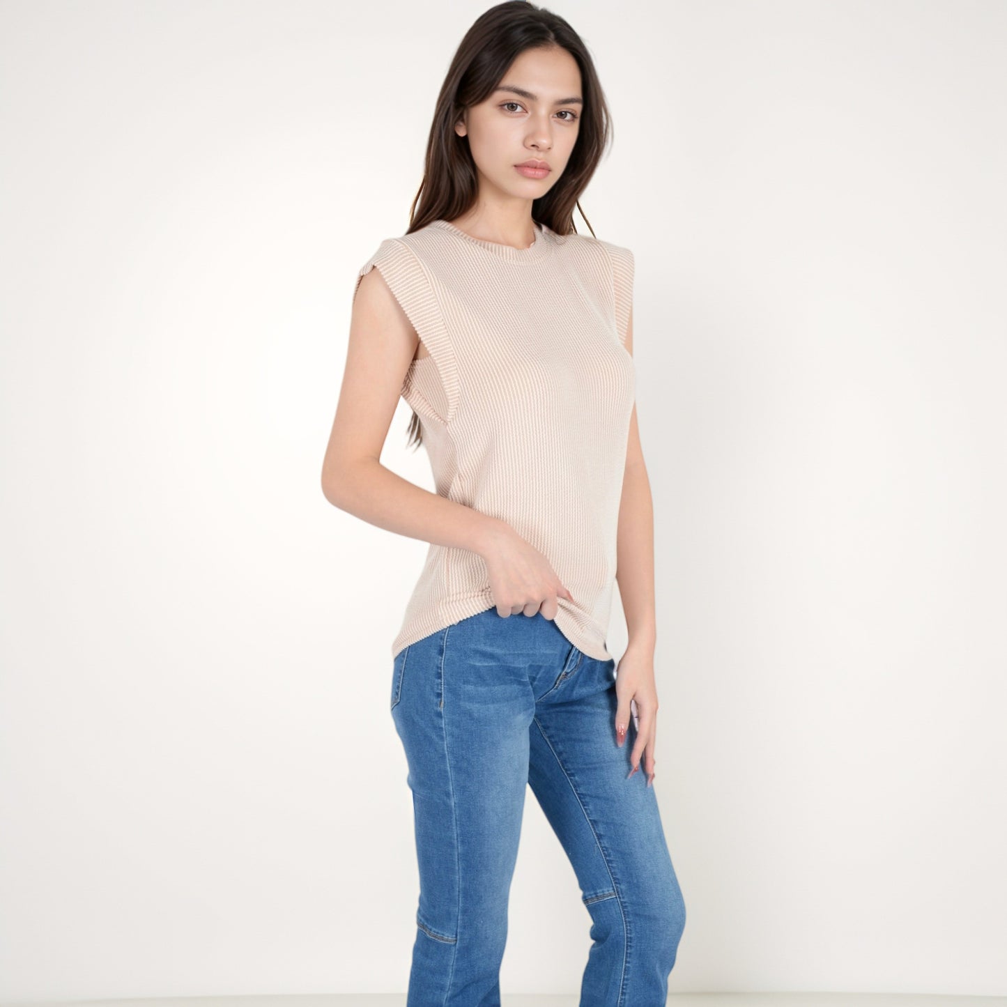 Anna-Kaci Women's Ribbed Knit Sleeveless Top with Shoulder Detail