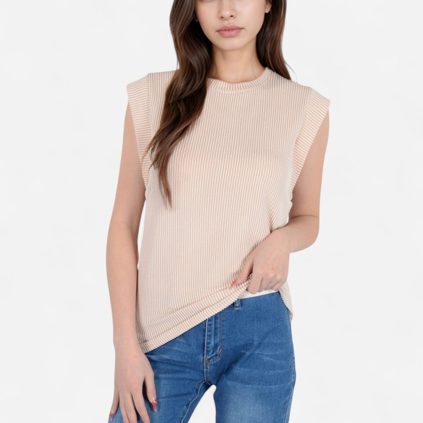 Anna-Kaci Women's Ribbed Knit Sleeveless Top with Shoulder Detail