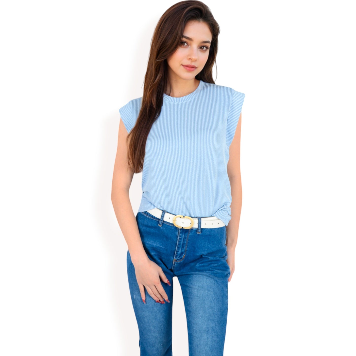 Anna-Kaci Women's Ribbed Knit Sleeveless Top with Shoulder Detail