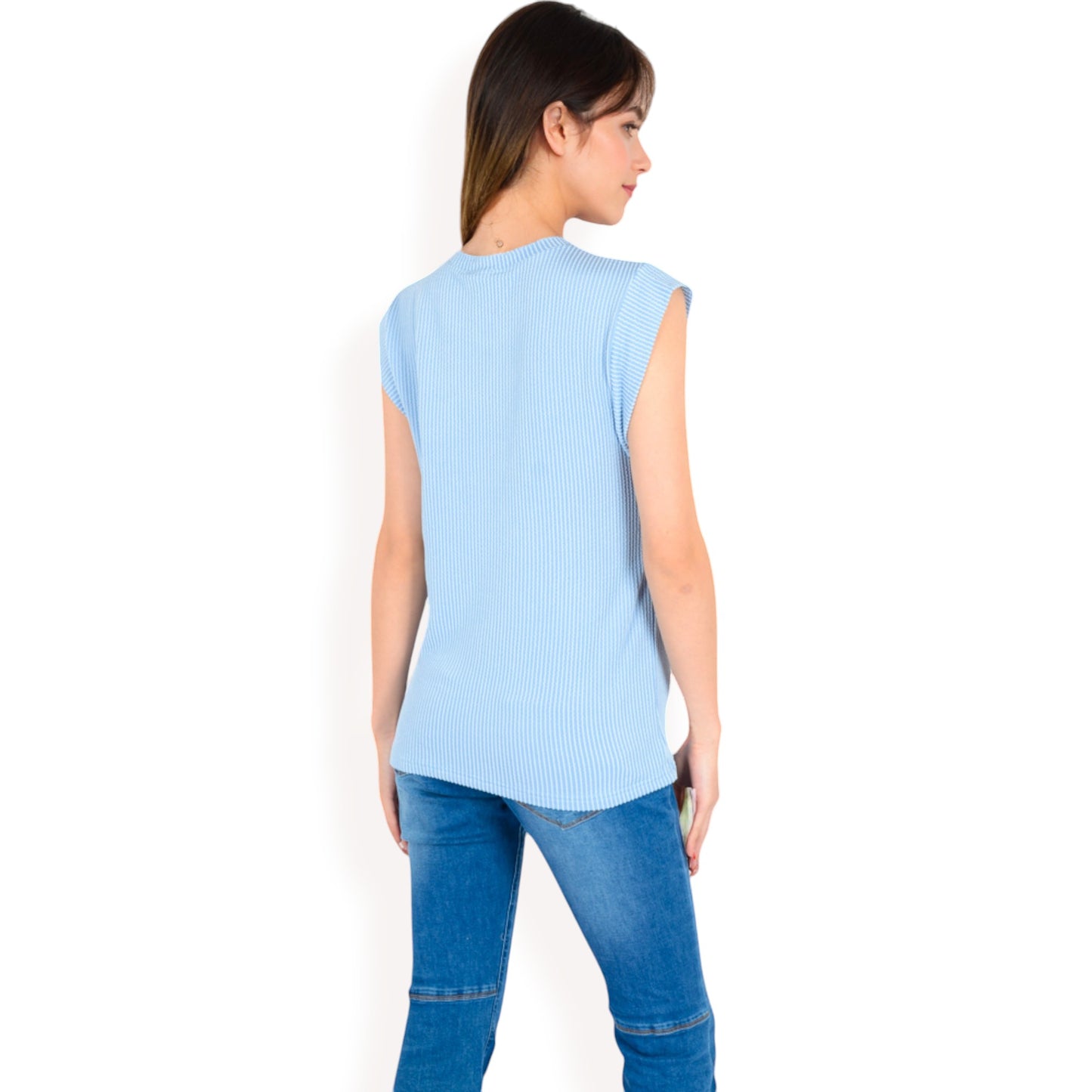 Anna-Kaci Women's Ribbed Knit Sleeveless Top with Shoulder Detail