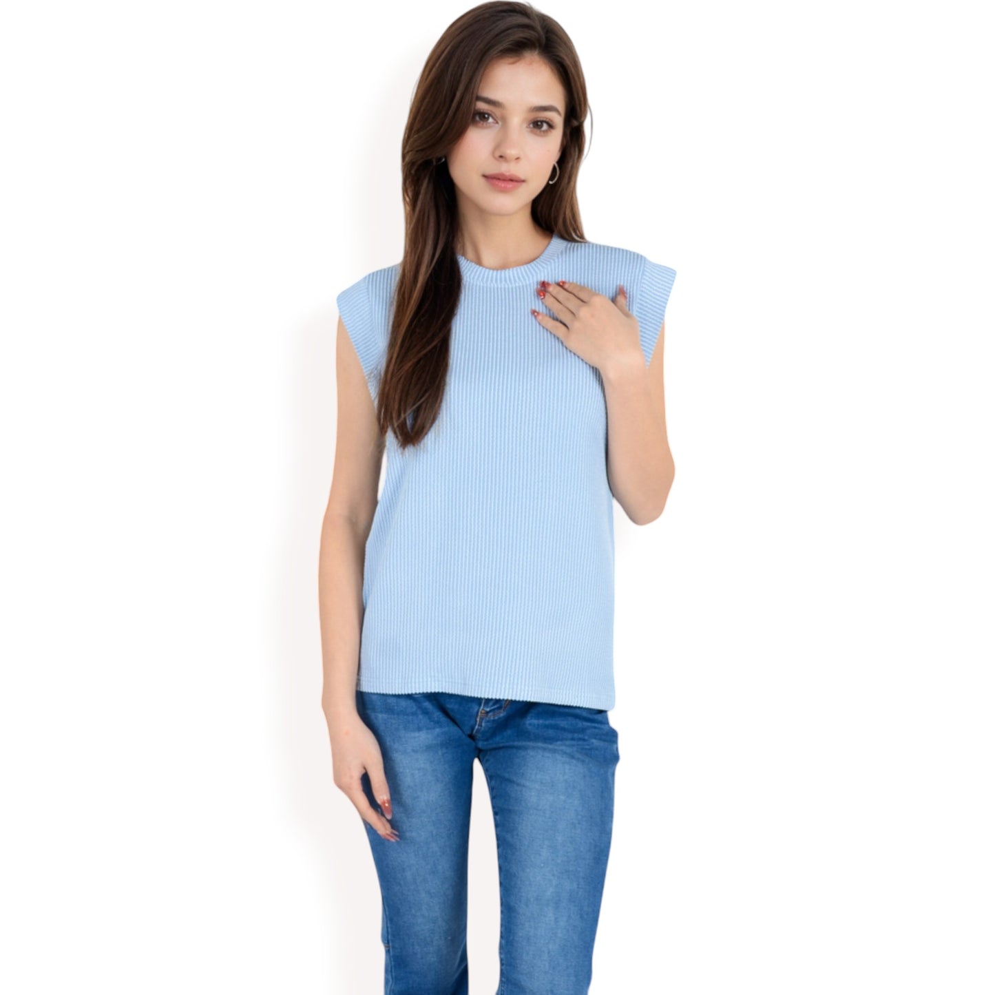 Anna-Kaci Women's Ribbed Knit Sleeveless Top with Shoulder Detail
