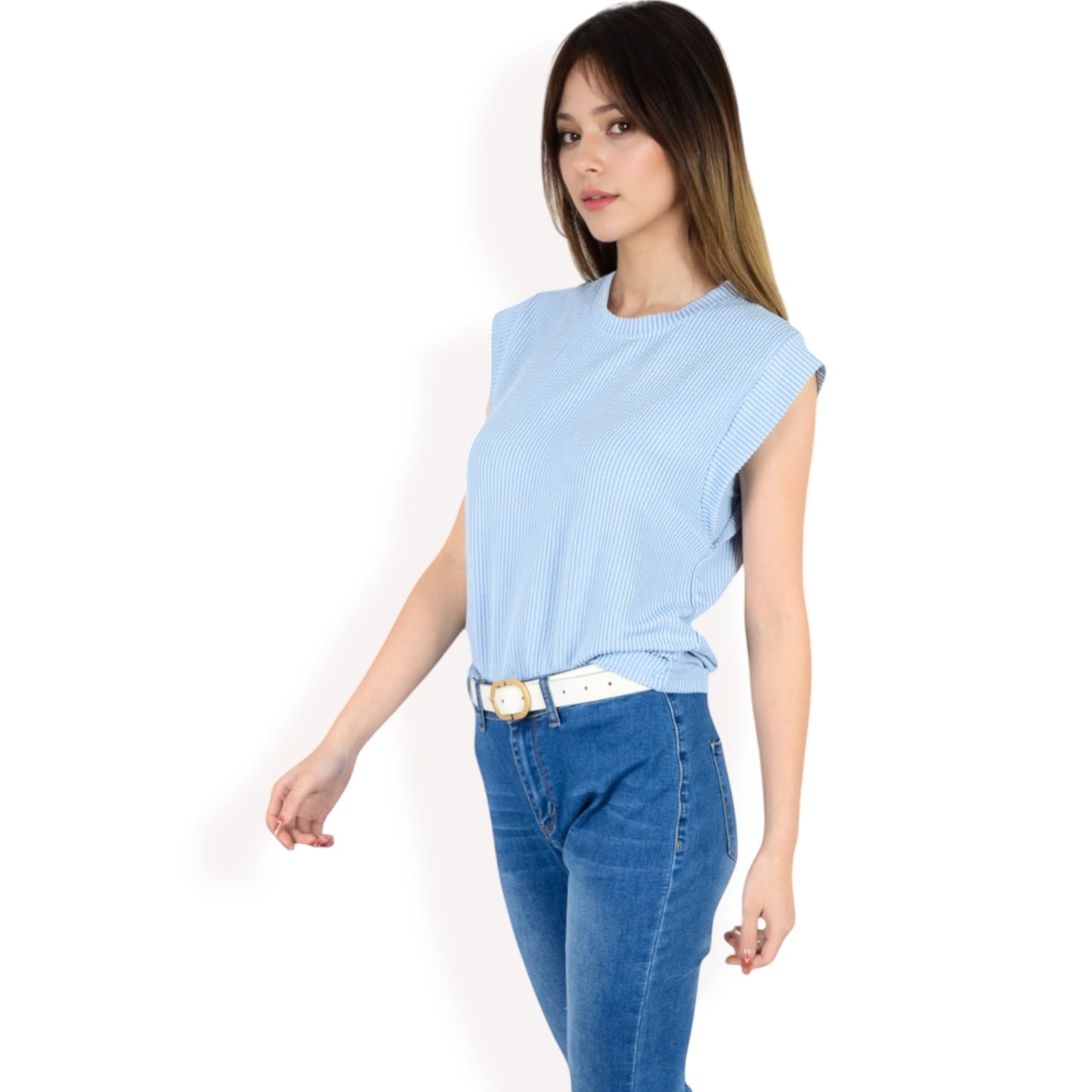Anna-Kaci Women's Ribbed Knit Sleeveless Top with Shoulder Detail