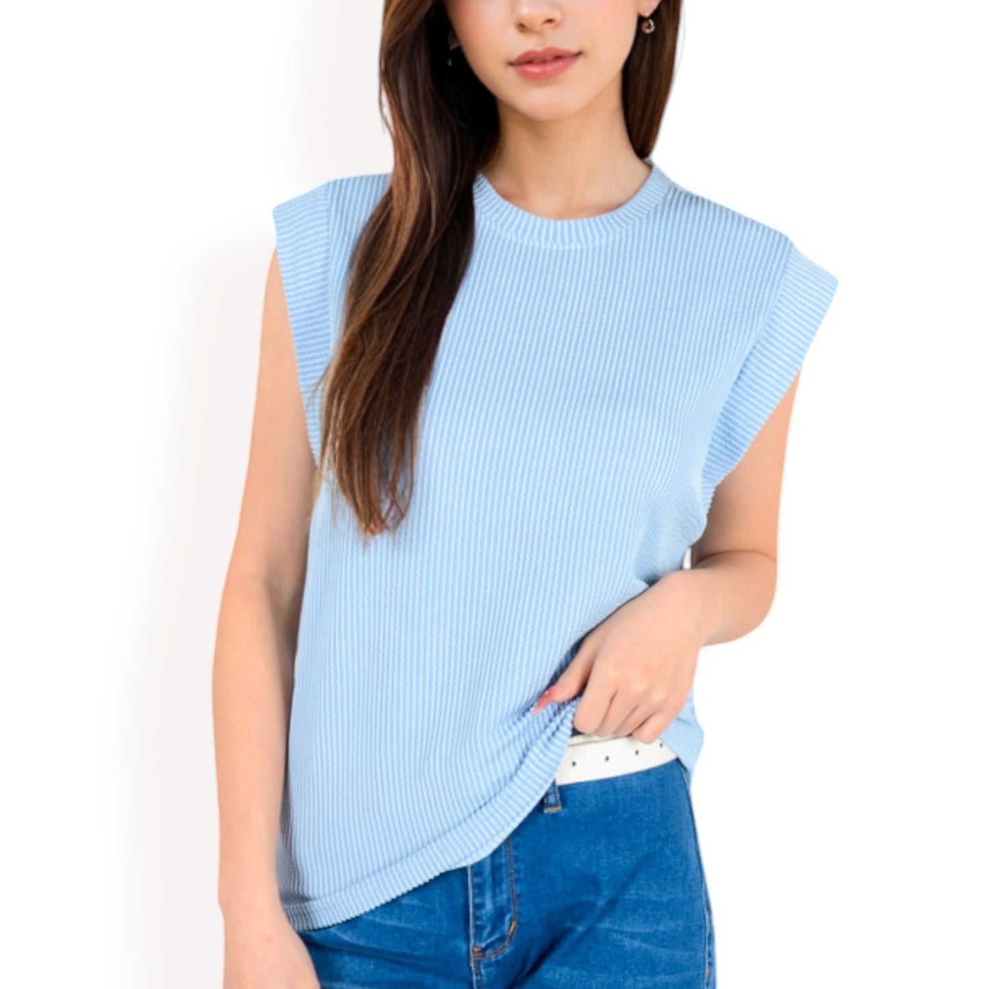 Anna-Kaci Women's Ribbed Knit Sleeveless Top with Shoulder Detail
