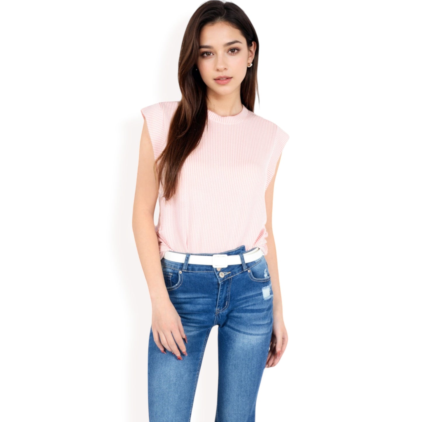 Anna-Kaci Women's Ribbed Knit Sleeveless Top with Shoulder Detail