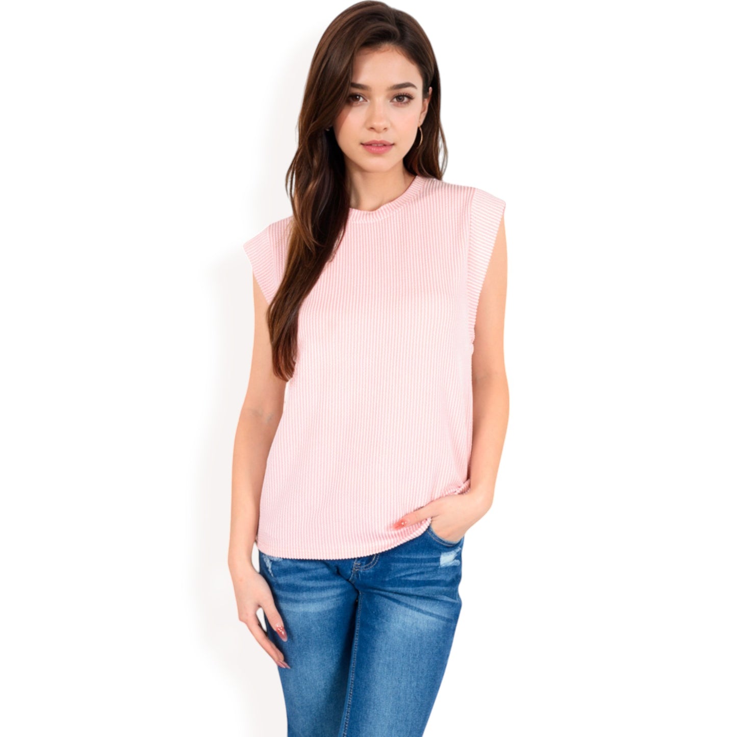 Anna-Kaci Women's Ribbed Knit Sleeveless Top with Shoulder Detail
