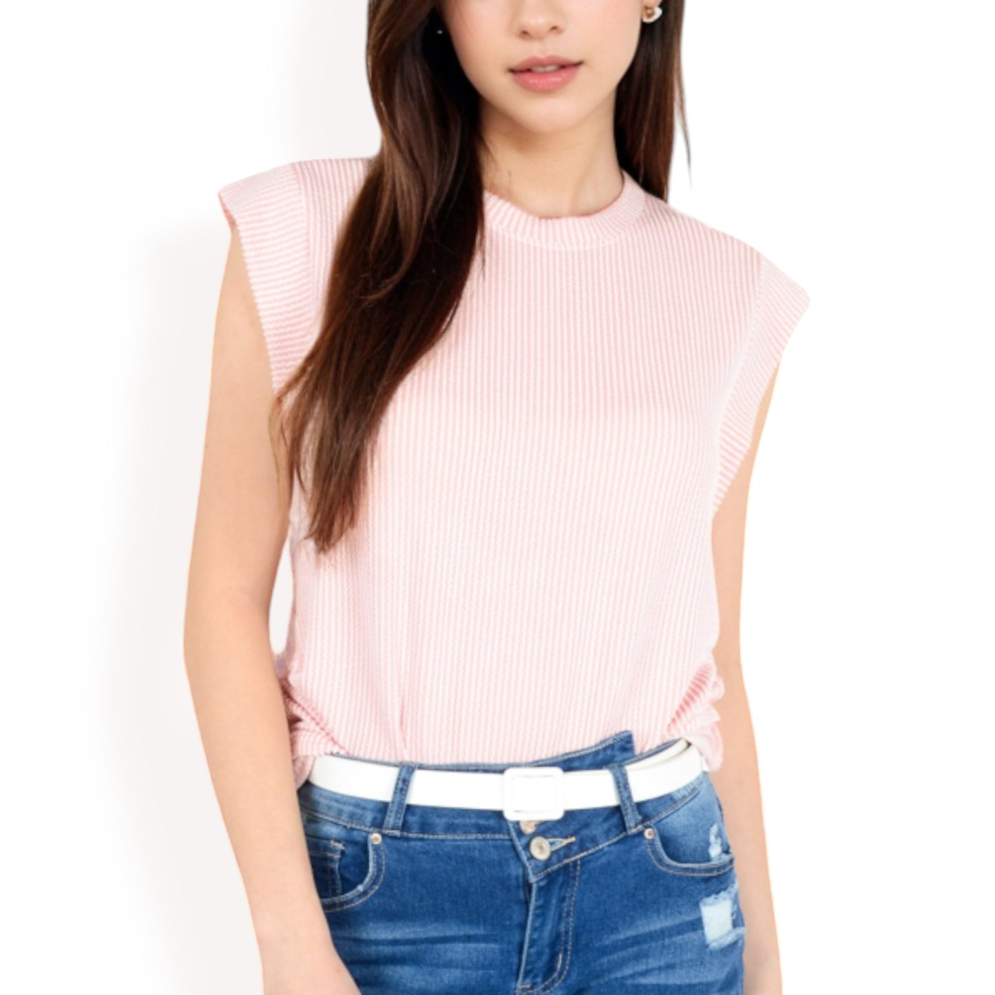 Anna-Kaci Women's Ribbed Knit Sleeveless Top with Shoulder Detail