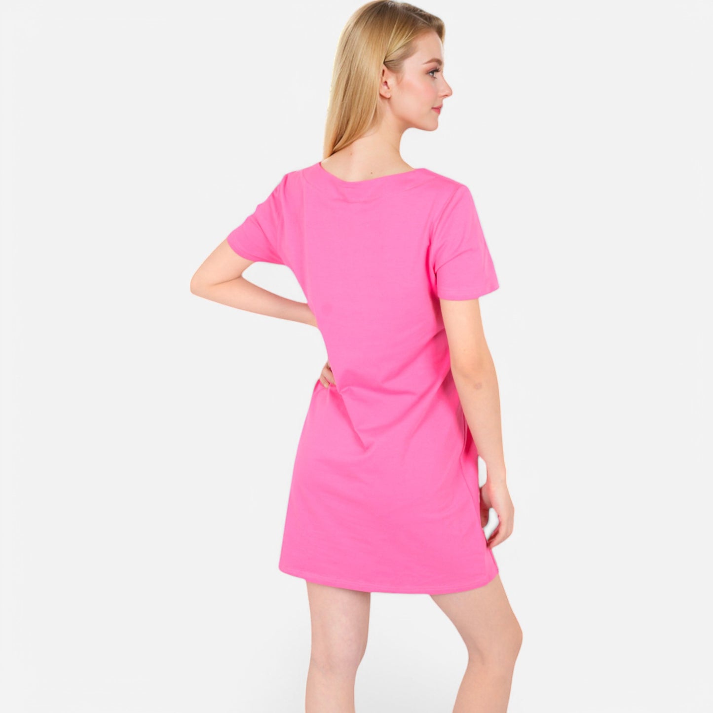 Anna-Kaci Women's Square Neck Short Sleeve Shift Dress with Front Pockets