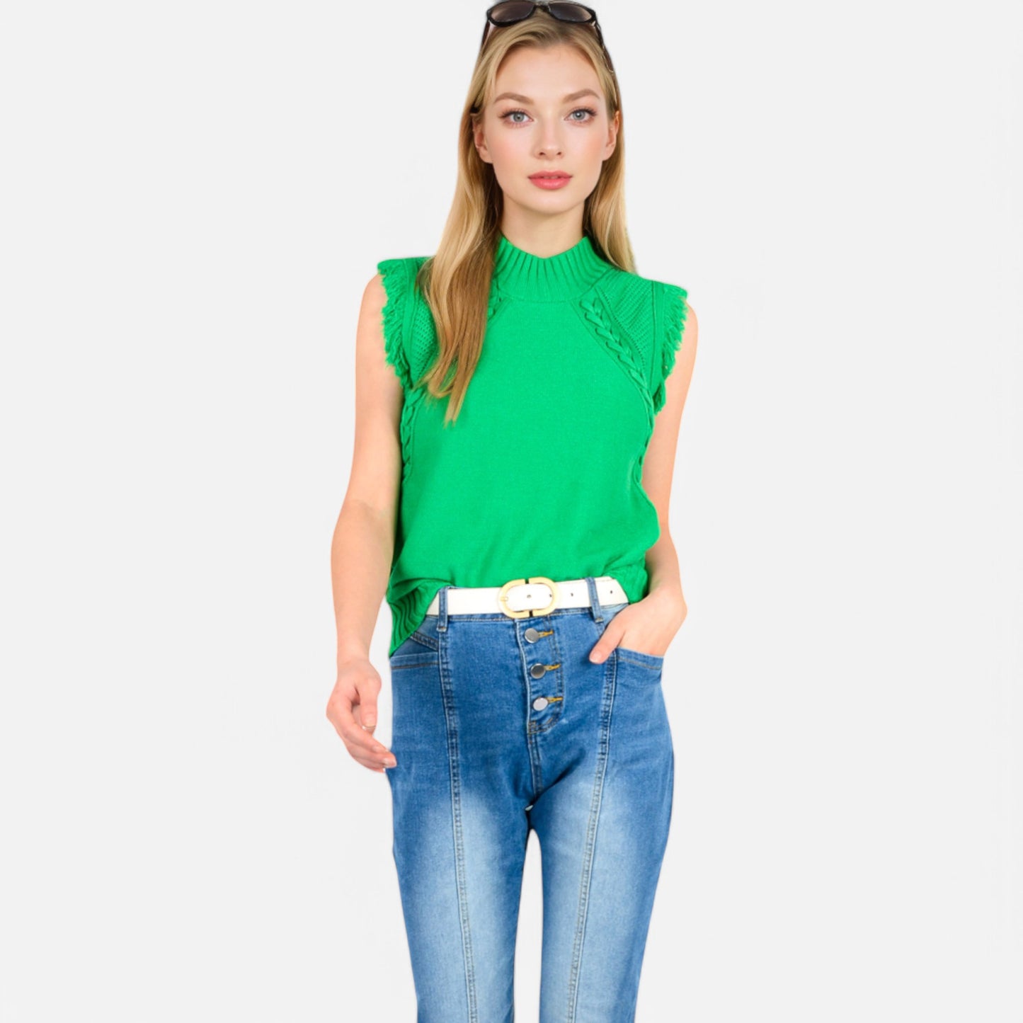 Anna-Kaci Women's Sleeveless Knit Sweater Top with Fringe Shoulder Detail
